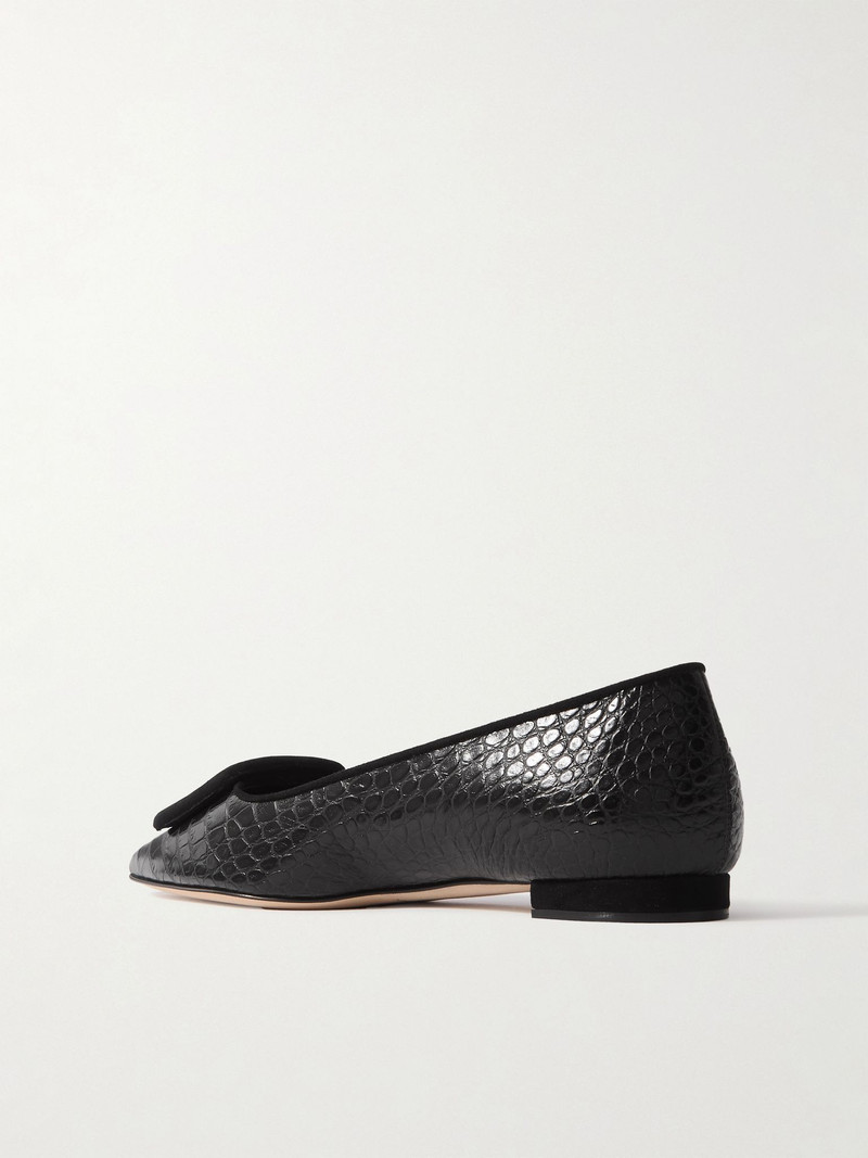 Maysale 10 buckled suede-trimmed croc-effect leather point-toe flats Black 3