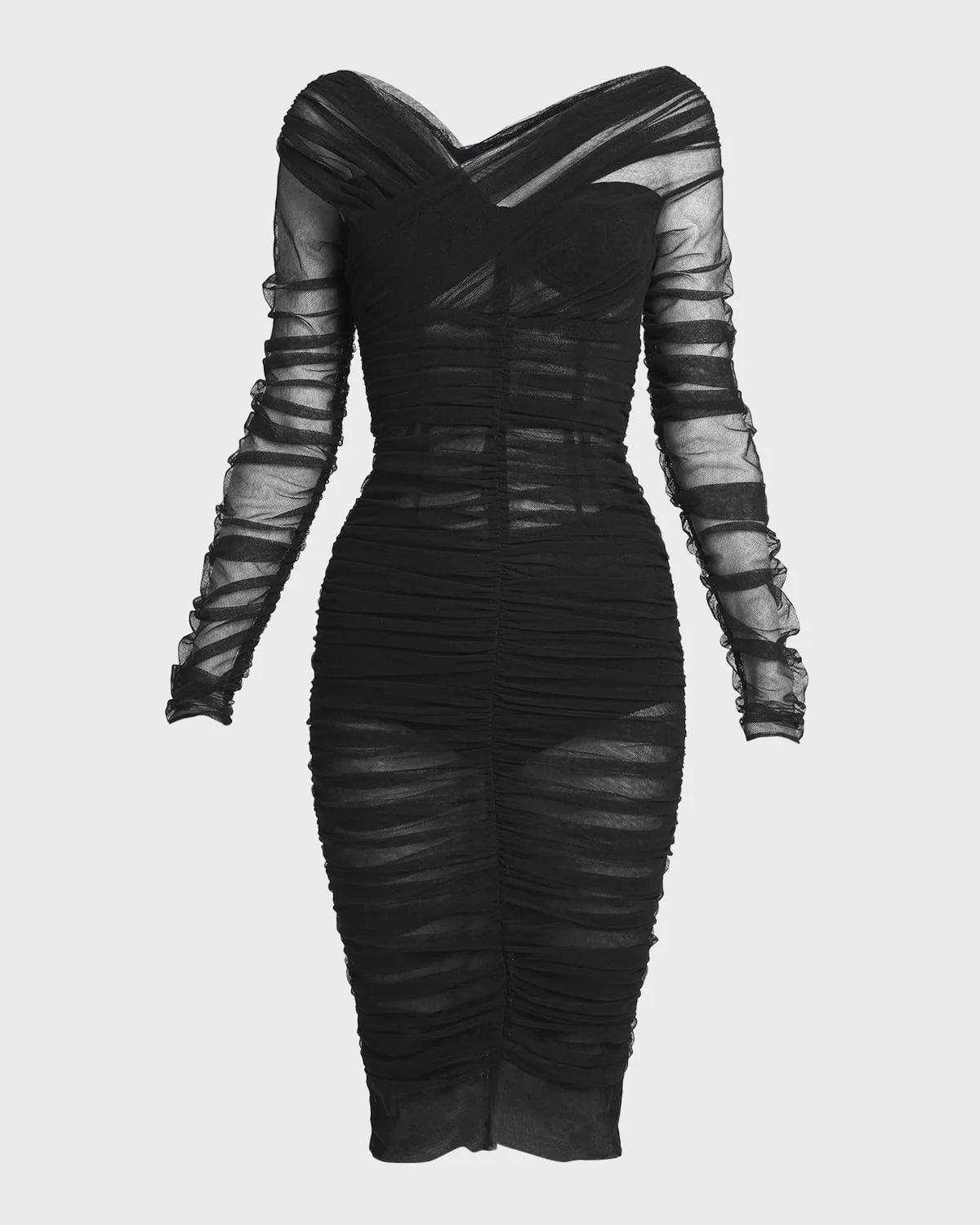 Off-the-Shoulder Ruched Body-Con Dress - 1