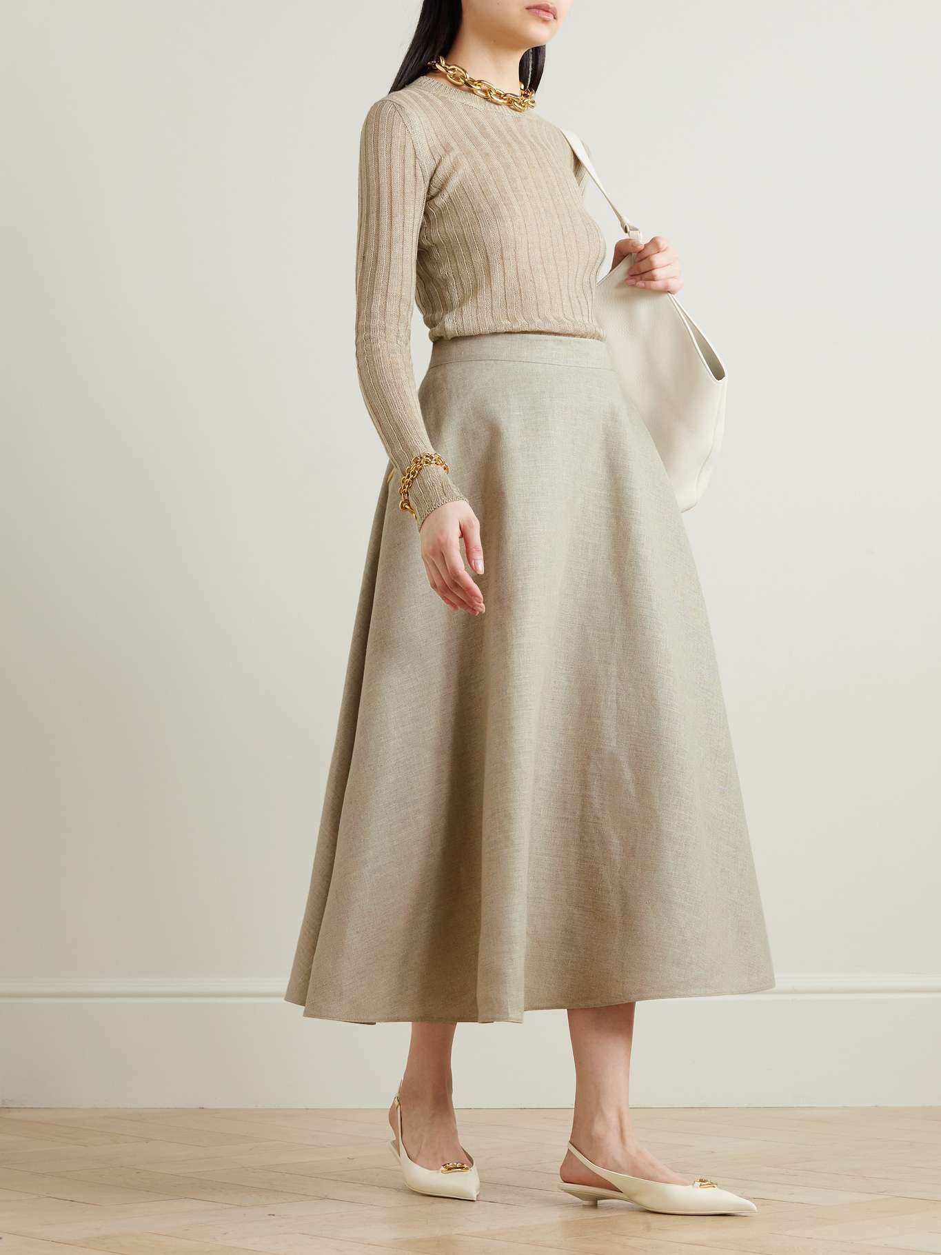Embellished linen midi skirt - 2