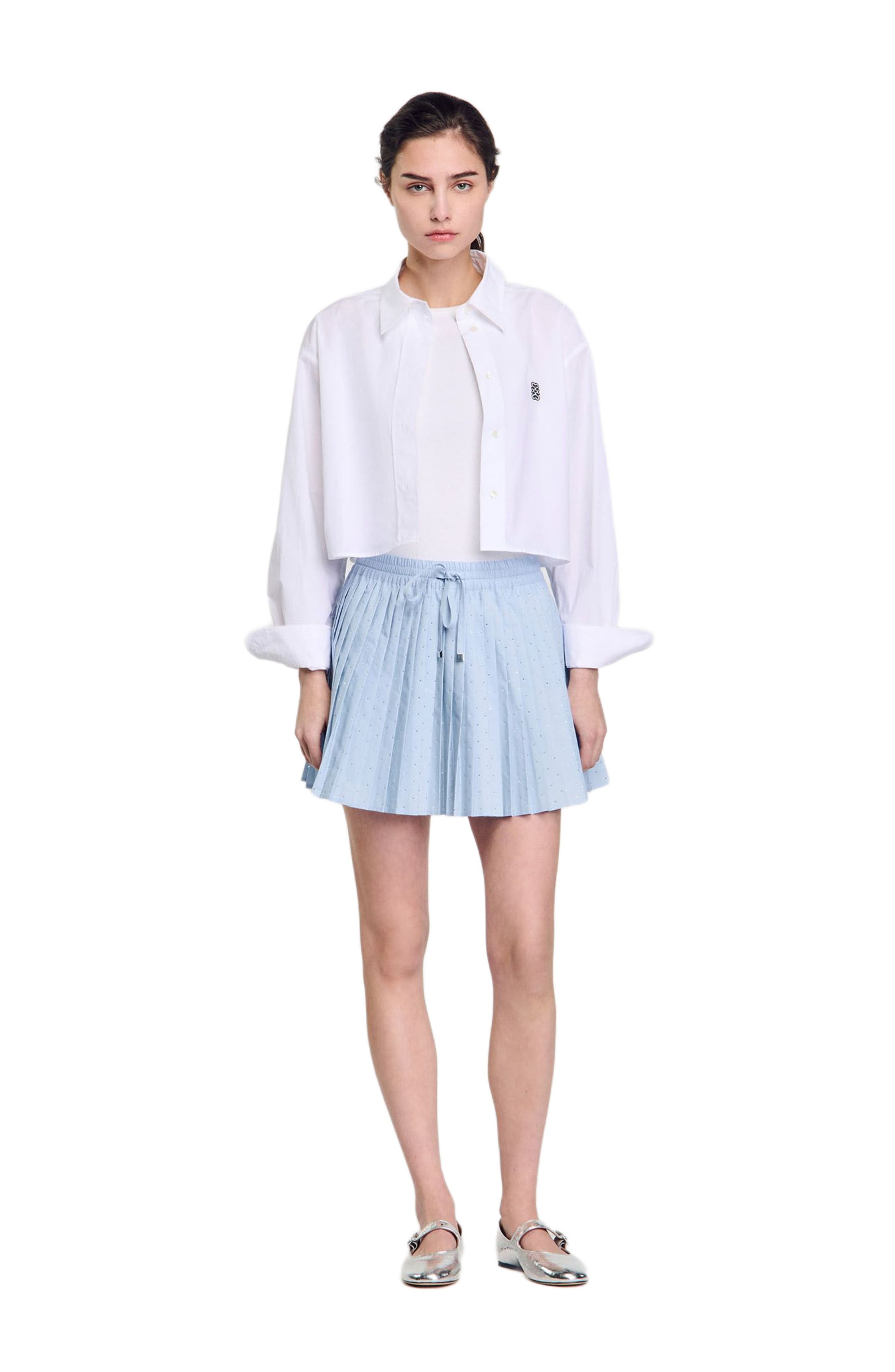 SANDRO Short pleated rhinestone skirt in Sky Blue at Nordstrom - 6