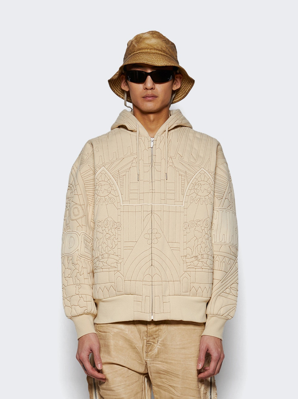 Wdw X Pp Cathedral Zip Up Hoodie Cream - 2