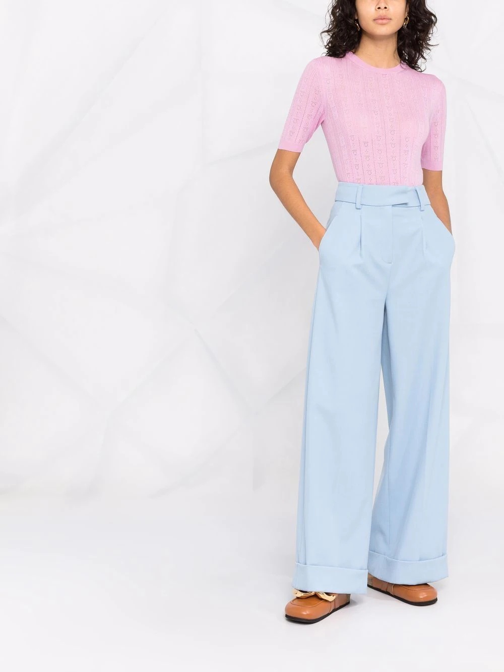 Gancini-pattern short-sleeve knitted top - 2