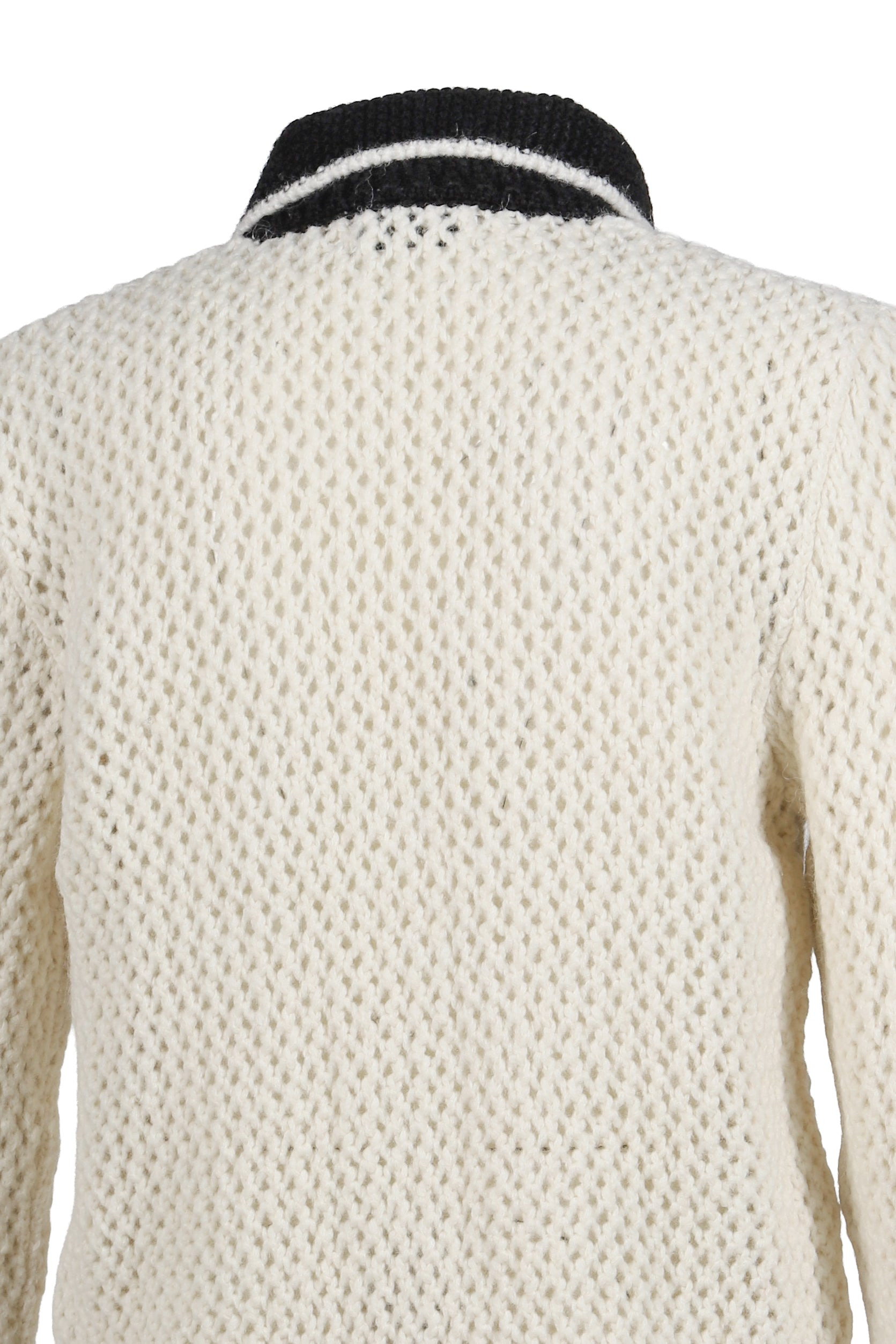 CROCHET CONTRAST POCKET CARDIGAN / WHT BLK - 5