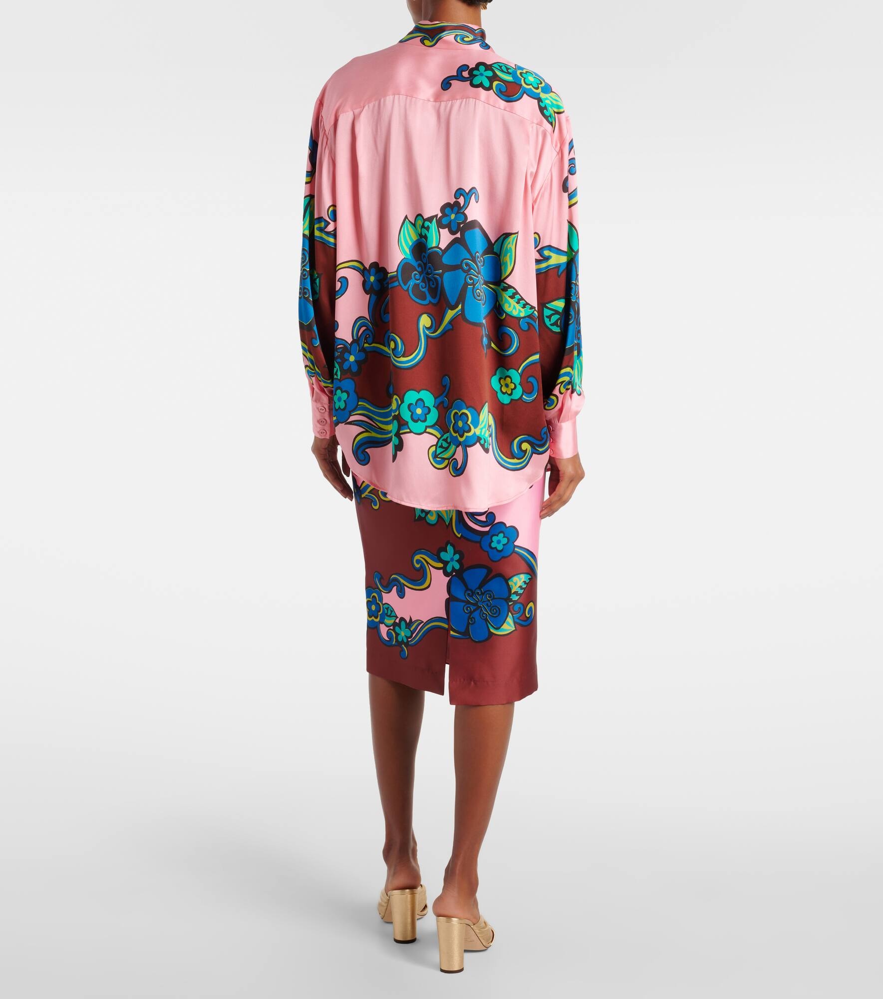 Floral puff-sleeve silk satin shirt - 3
