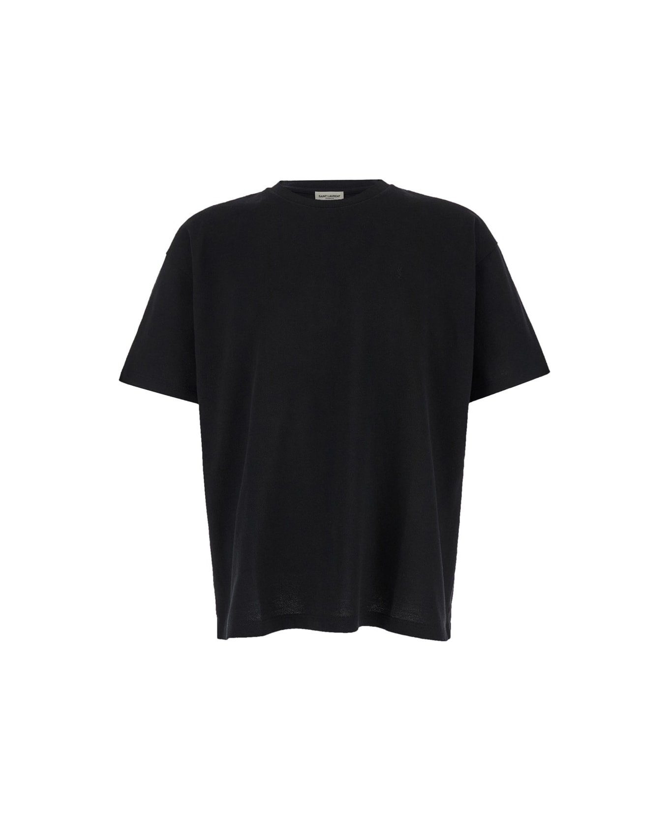 Black Crewneck T-shirt With Cassandre Detail In Cotton Blend Man - 1