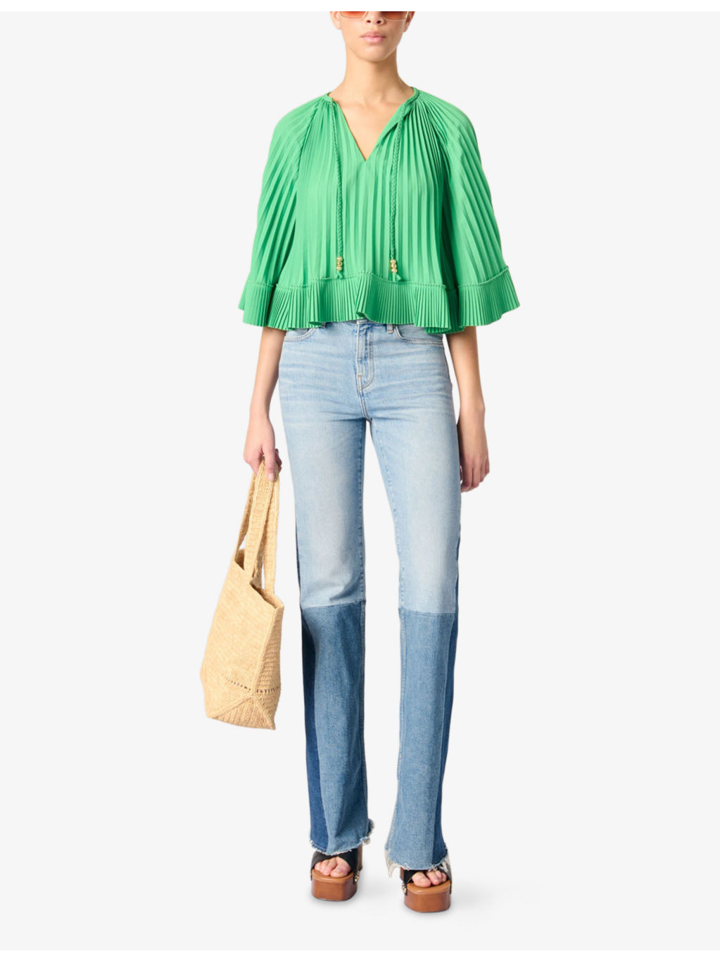 Tie-Neck Relaxed-Fit Pleated Woven Blouse - 2