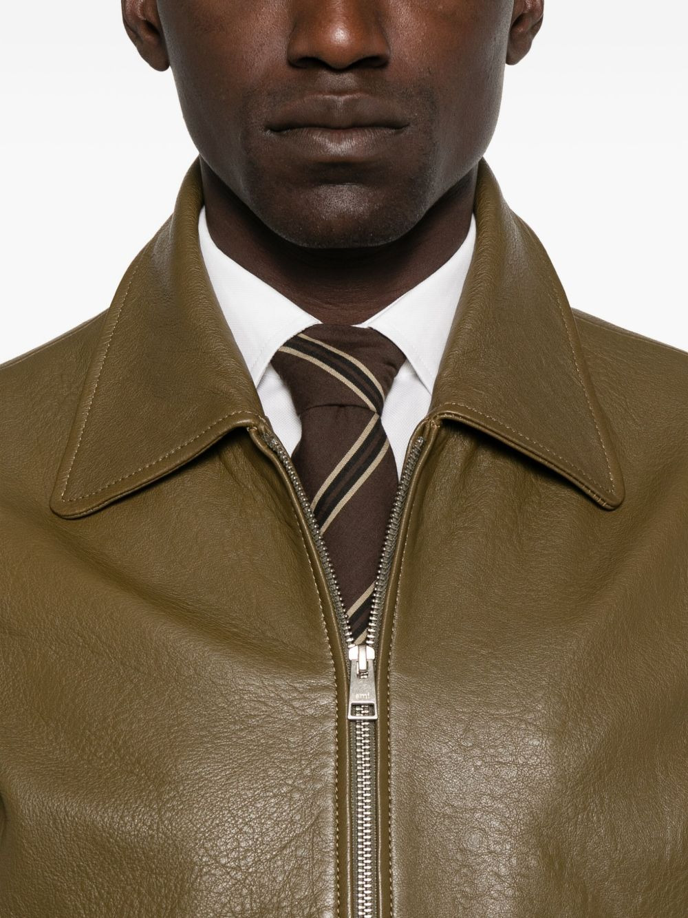 ribbed-trim leather jacket - 5