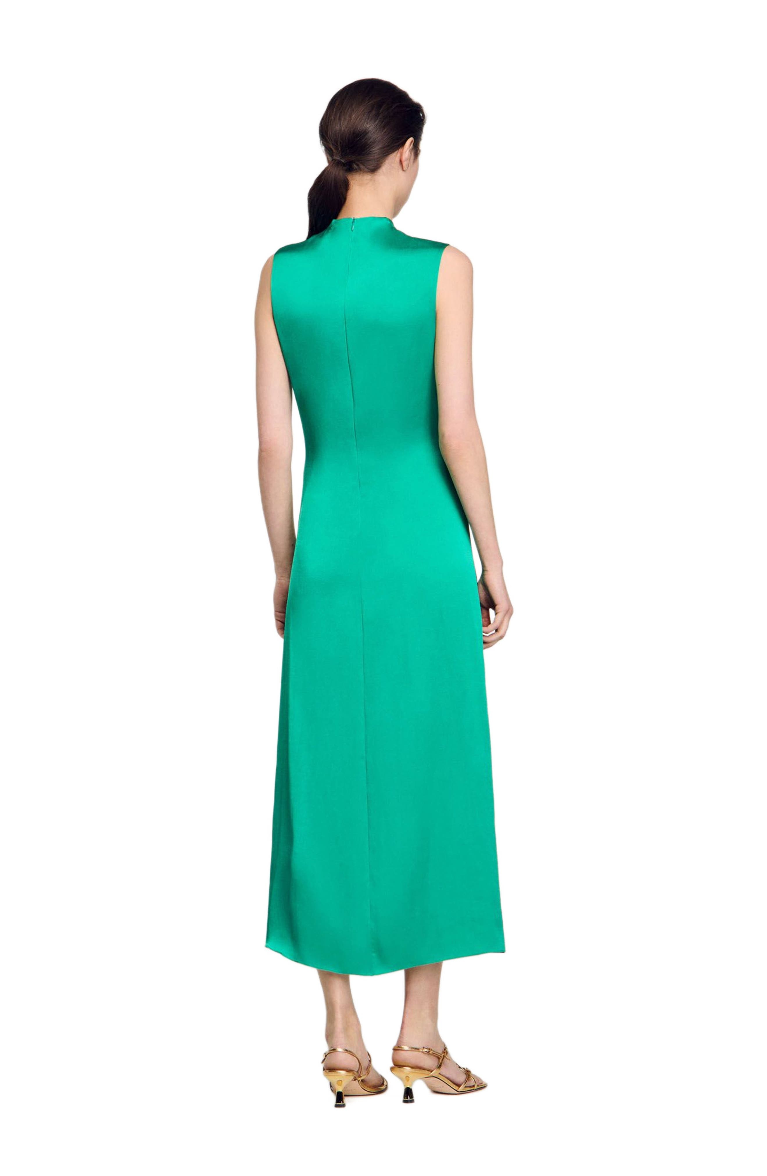 SANDRO Draped satin-effect dress in Emeuraude Green at Nordstrom - 2