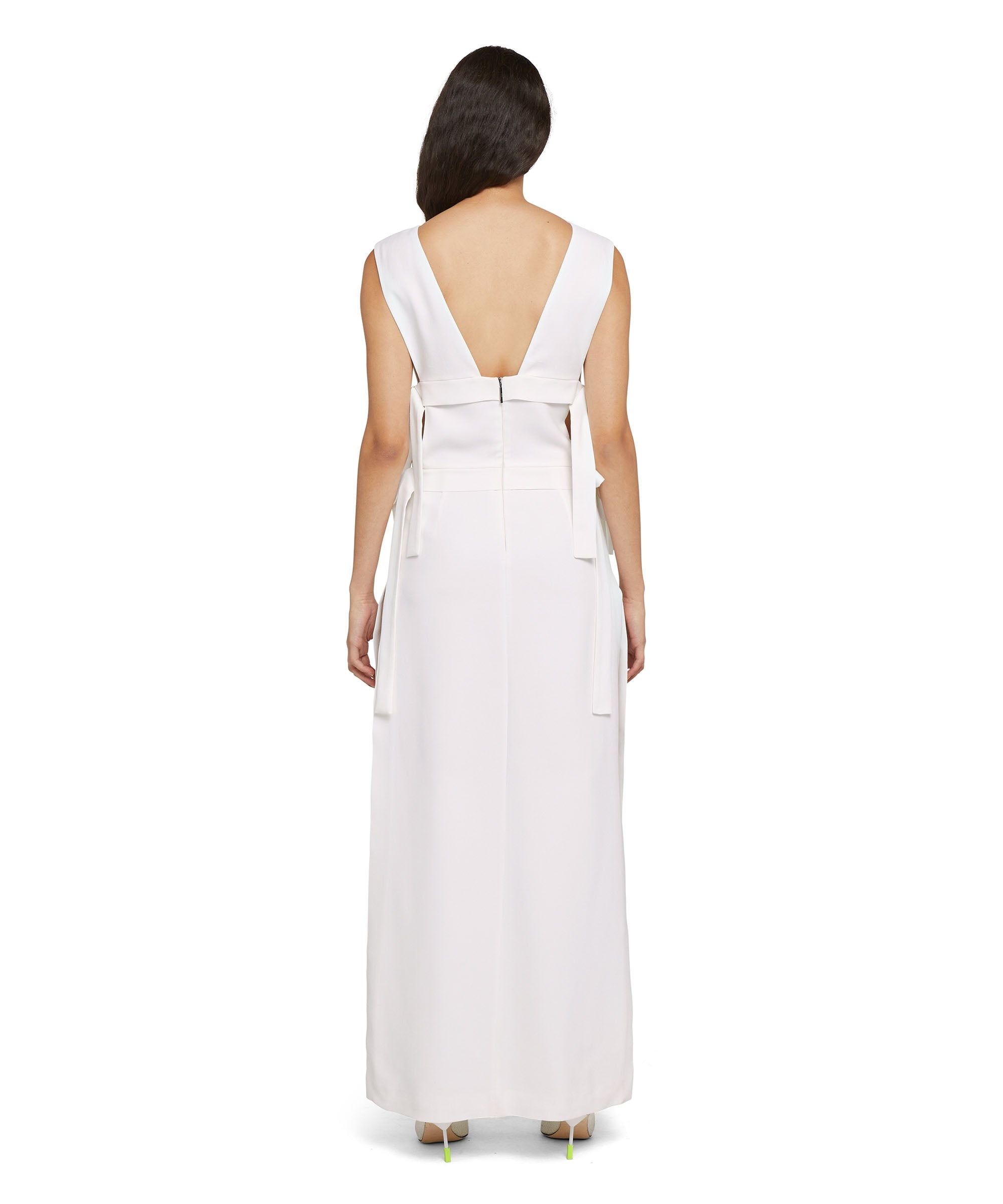 Viscose long dress with wide slit and bows - 4