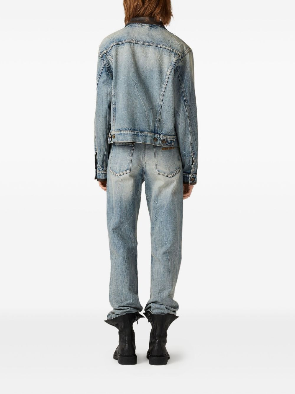 leather-collar denim jacket - 3