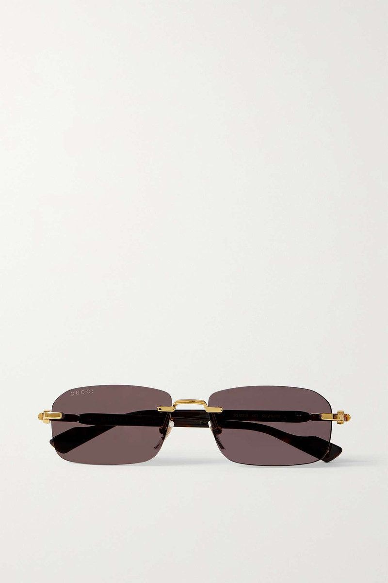 Rectangular-frame gold-tone and tortoiseshell acetate sunglasses 1