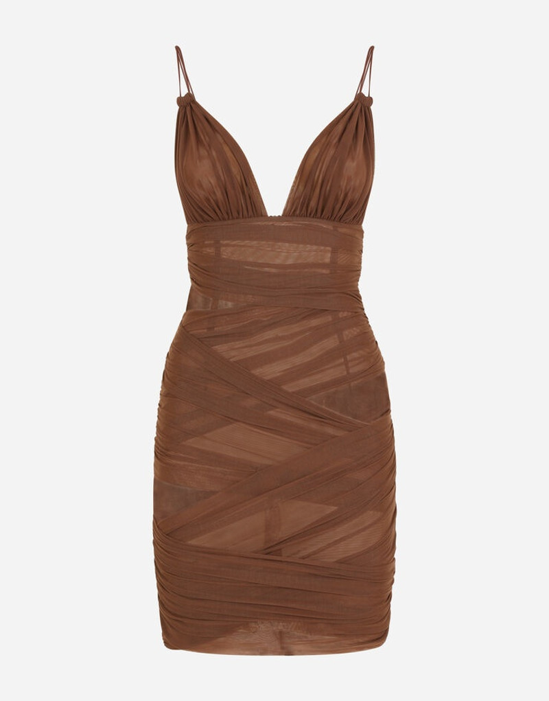 Short tulle dress with wrapover draping 1