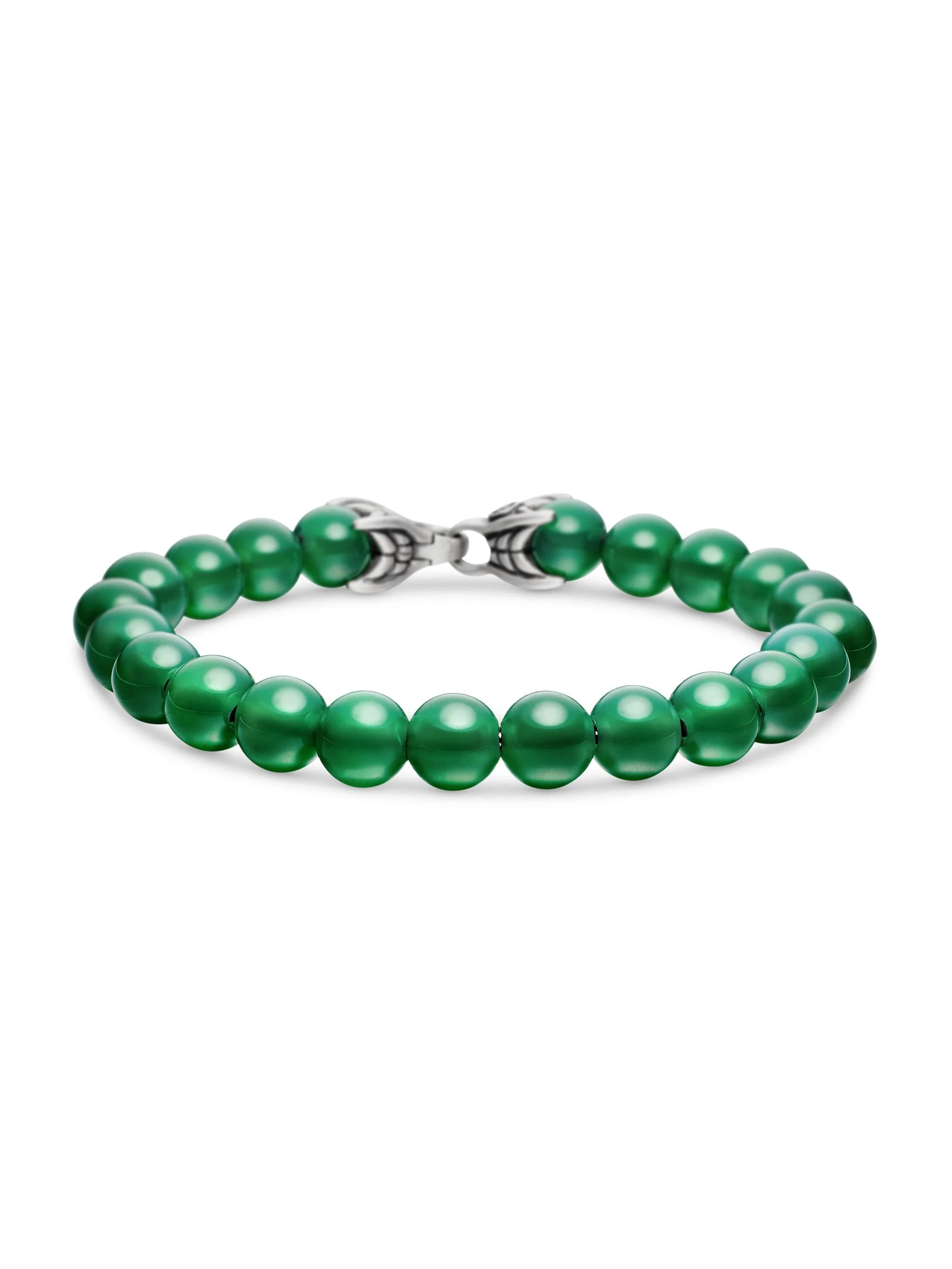 Men's Spiritual Beads Bracelet in Sterling Silver - Green Onyx - 1