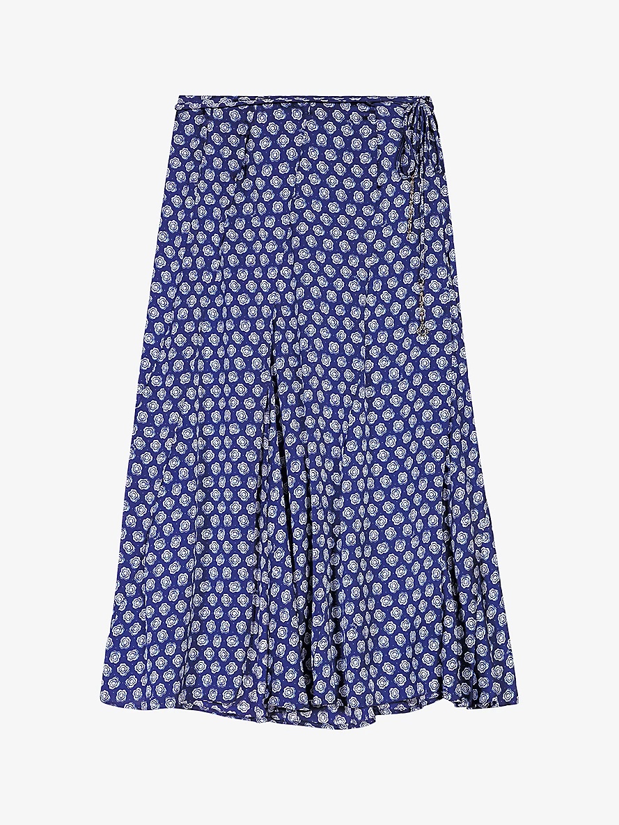 Floral-print split-hem woven midi skirt - 1