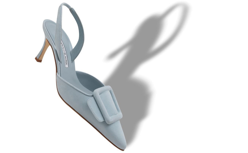 Manolo Blahnik Light Blue Suede Buckle Detail Slingback Pumps outlook