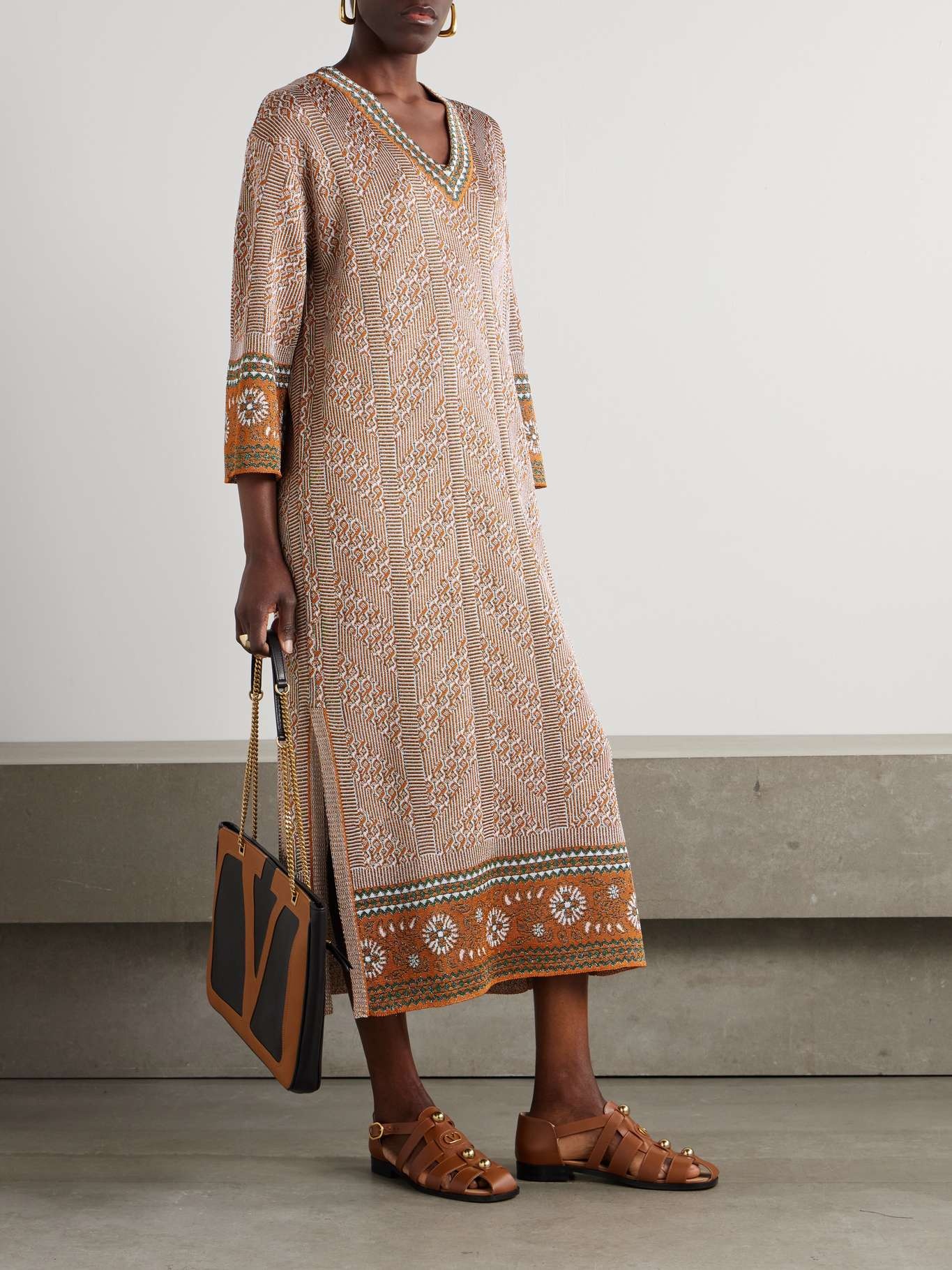 Metallic intarsia-knit midi dress Brown - 2