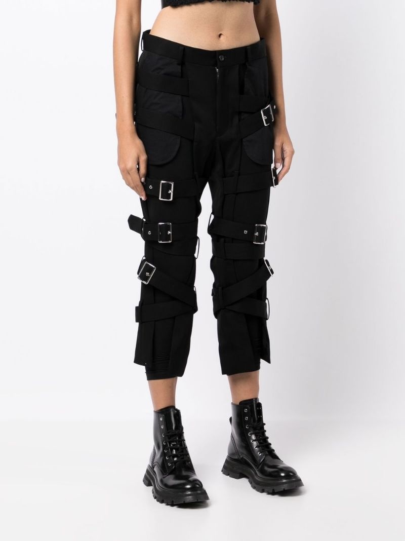 multi-buckle layered slim trousers - 3