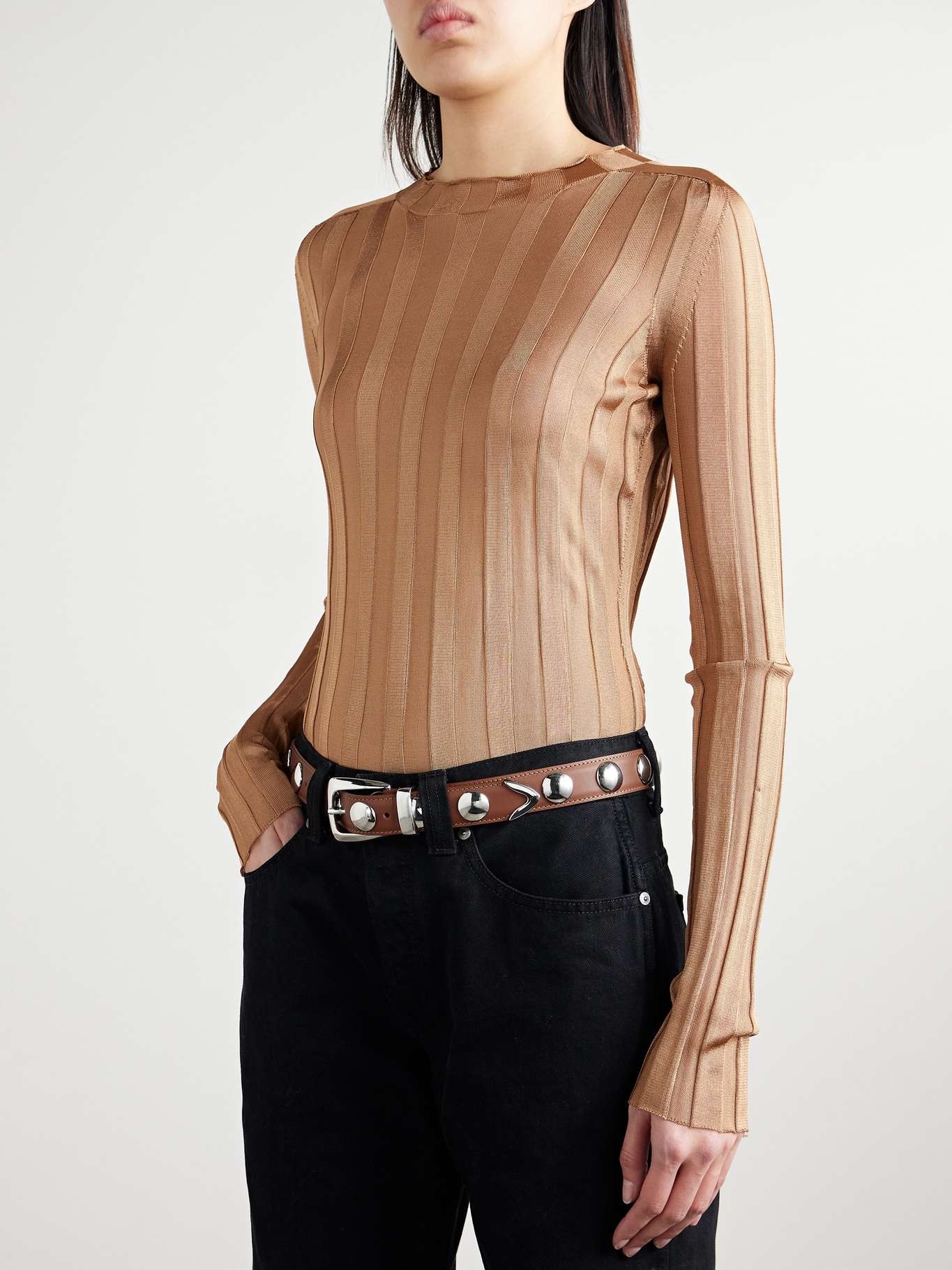 Benny studded leather belt Tan - 2