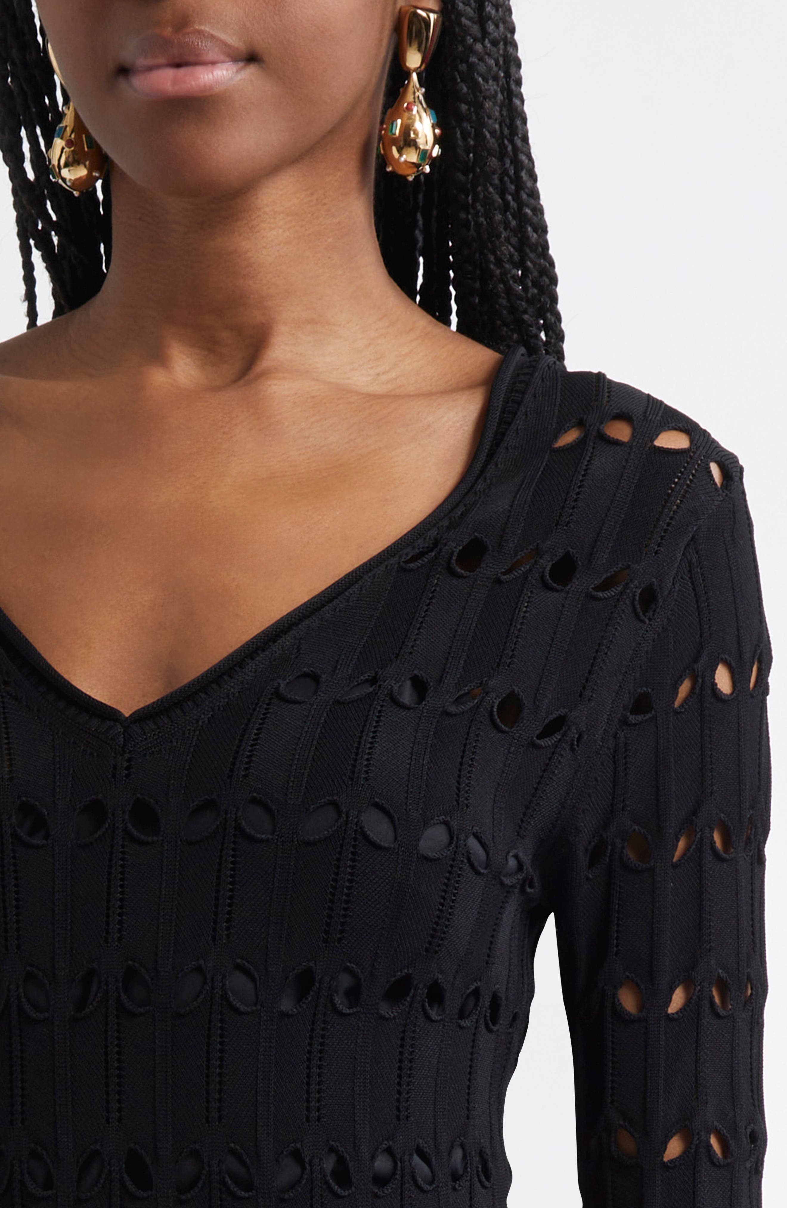 Zimmermann Rhiannon Long Sleeve Pointelle Maxi Sweater Dress in Black at Nordstrom - 4