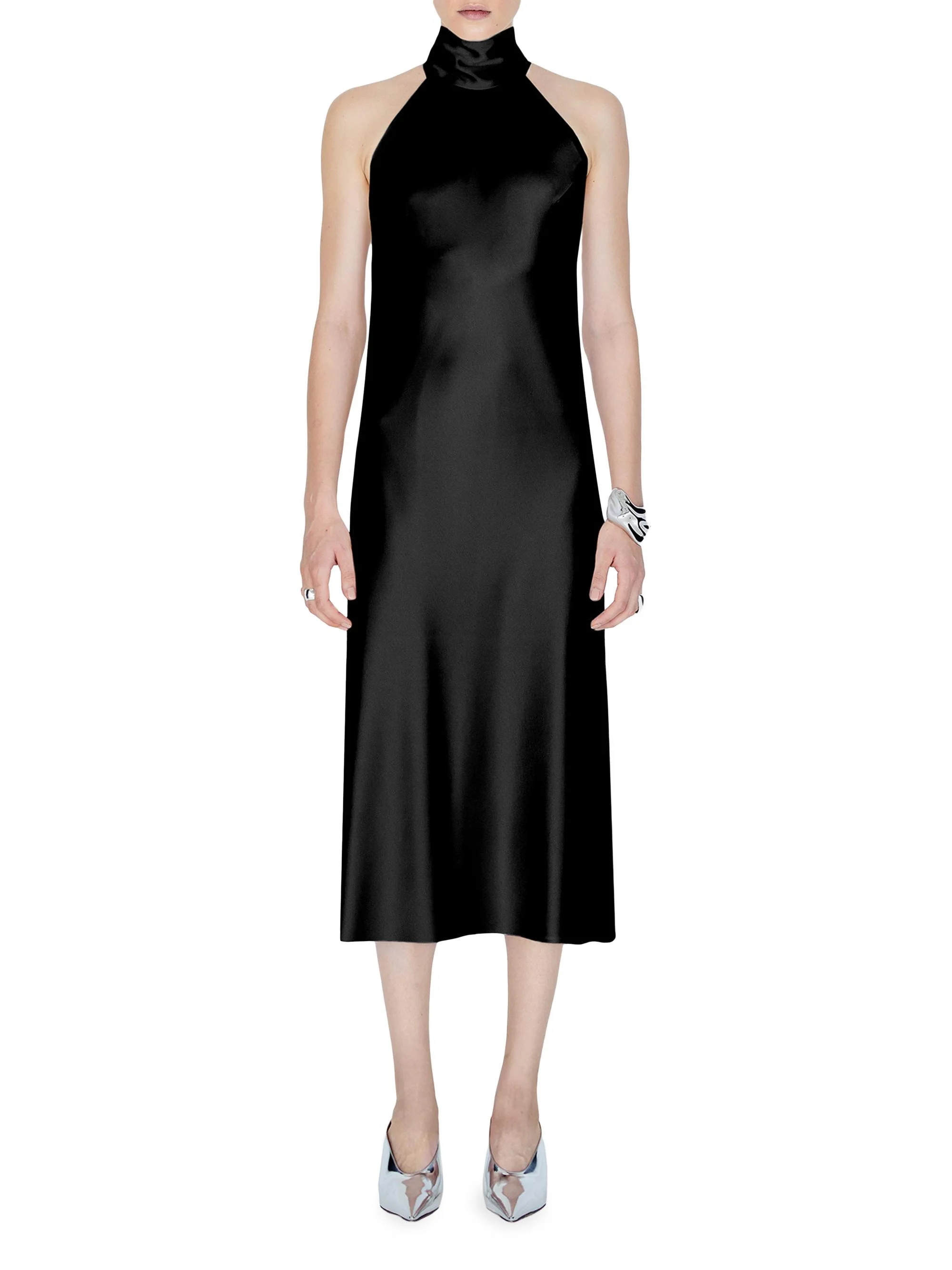 Women's Sienna Satin Halter Midi-Dress - Black - 1