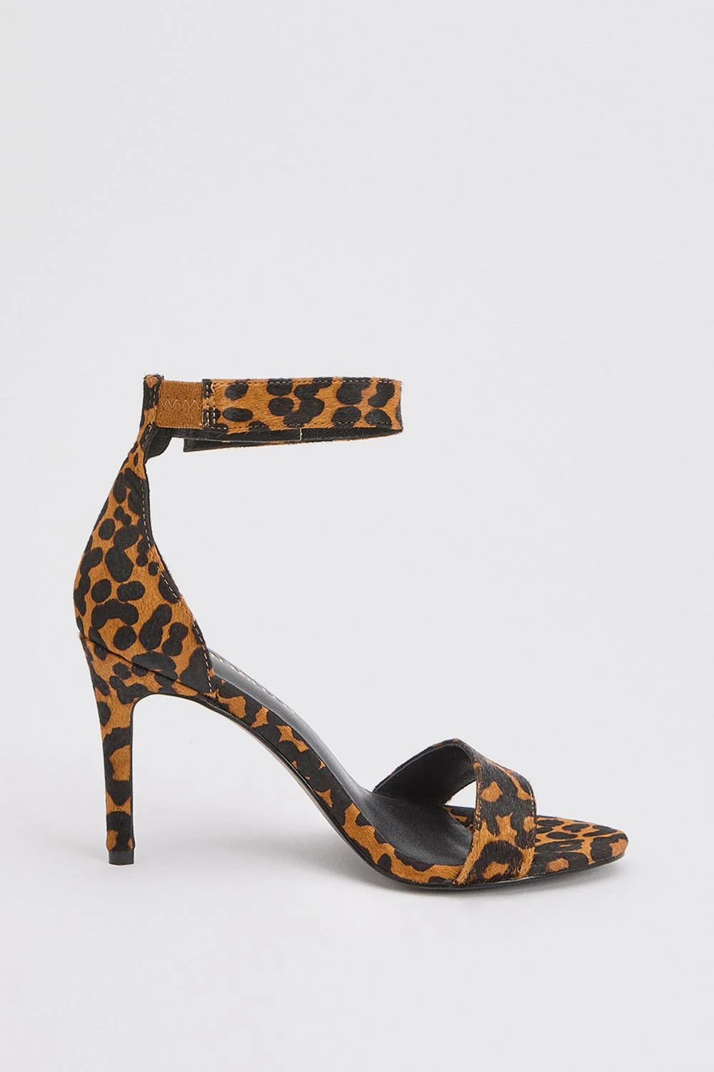 Leather Leopard Print Turn Lock Detail Heeled Sandal - 1