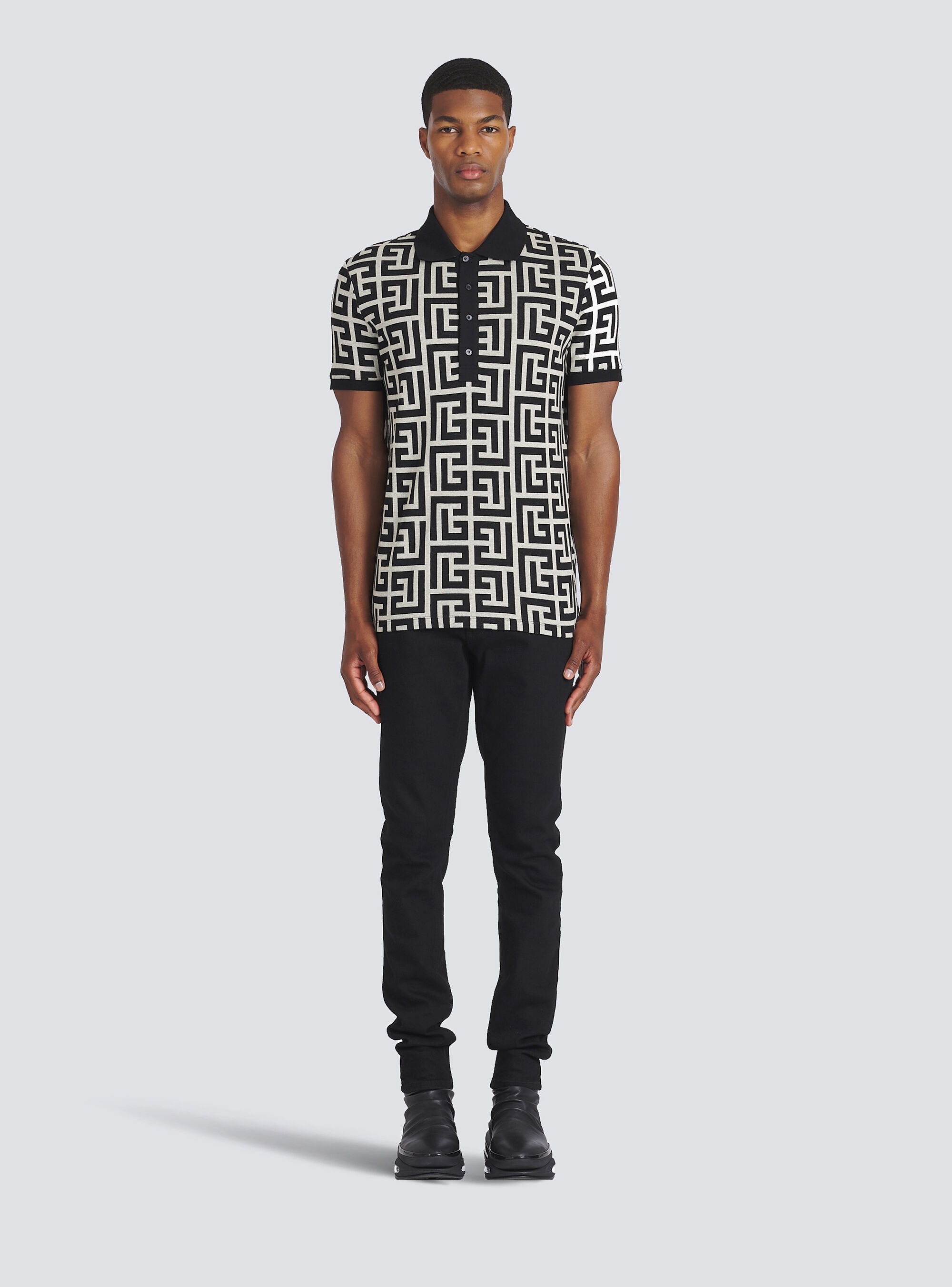 Cotton polo with maxi Balmain monogram - 3