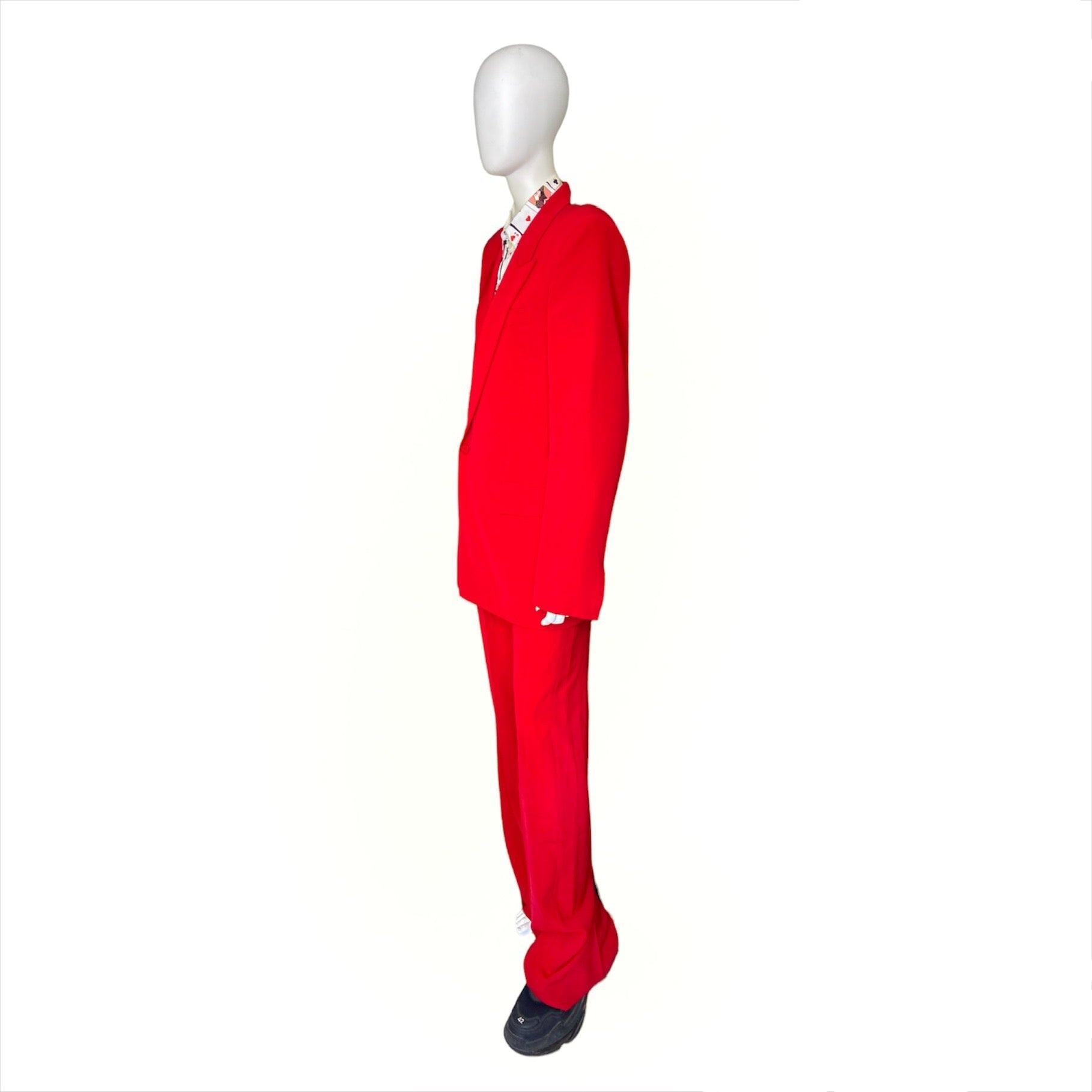 Balenciaga Bwnt ss19 runway set red 80s boxy shoulder blazer pants suit set 44 - 6