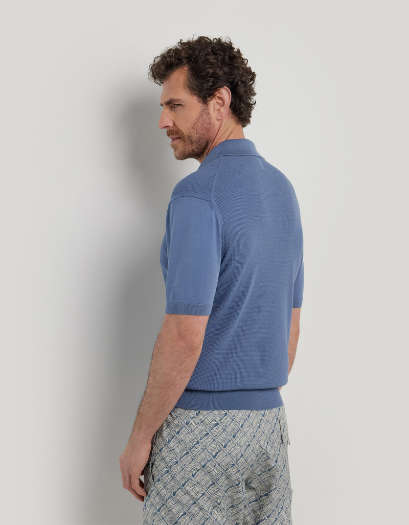 AIR FORCE BLUE OPEN-COLLAR SHORT-SLEEVED POLO SHIRT WITH SHAVED SLEEVES IN COTTON SILK 4