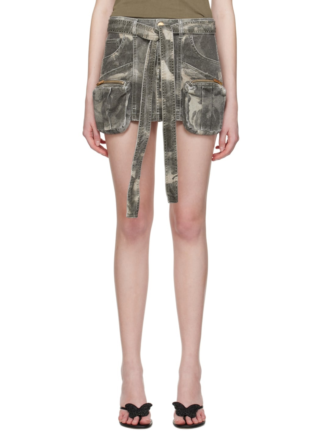 Khaki Cargo Denim Miniskirt - 1