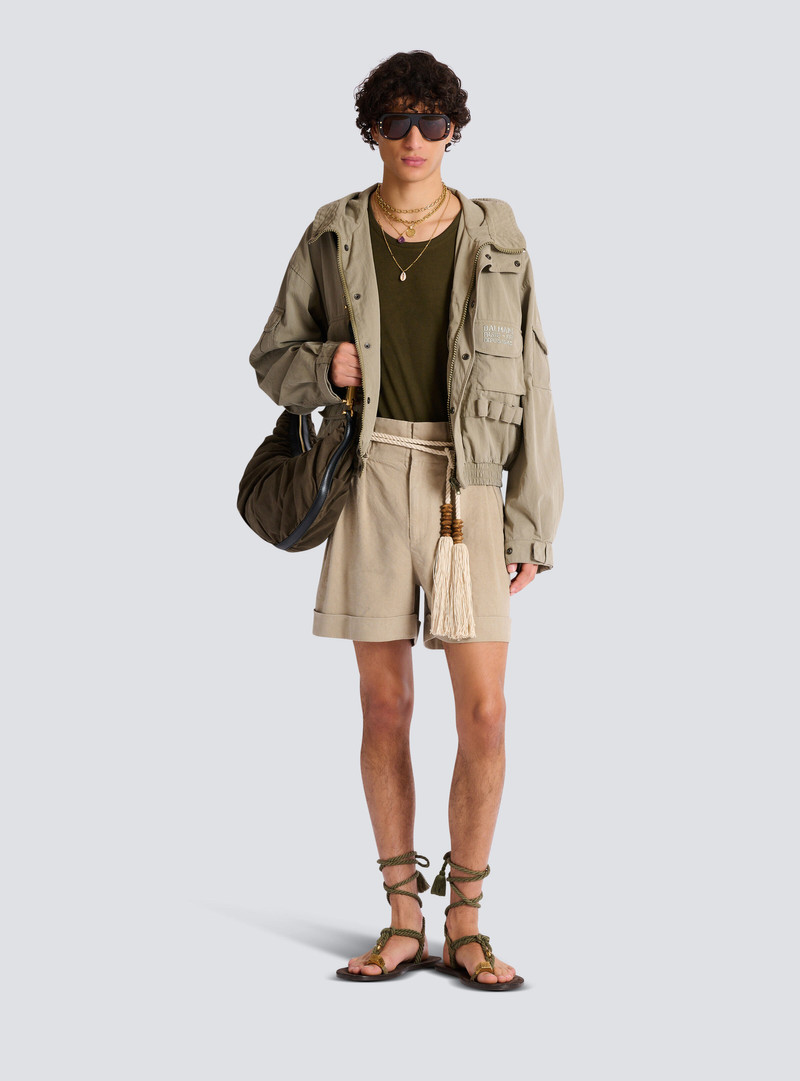 Balmain Cotton and linen Bermuda shorts with T-Bar belt outlook