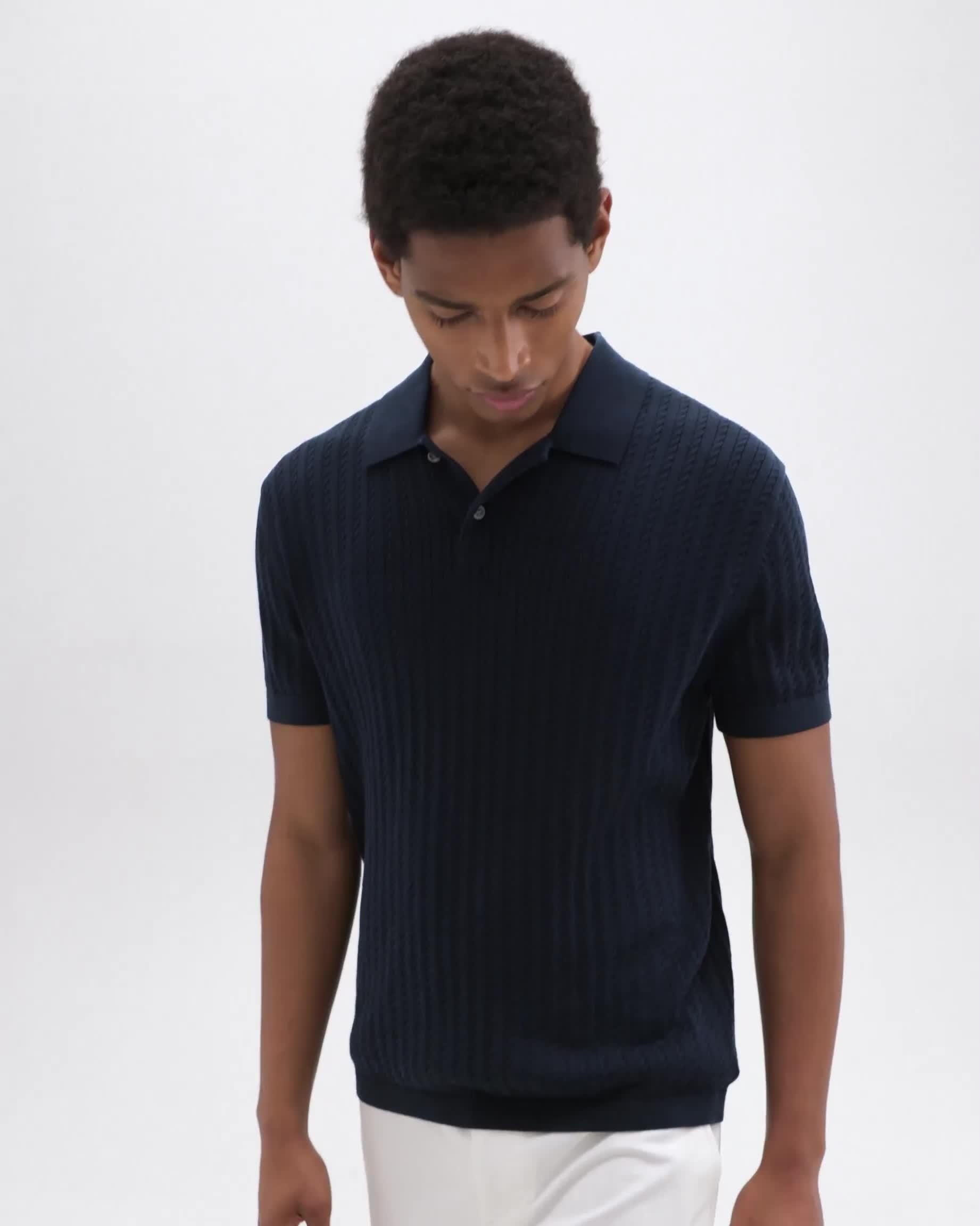 Cable Knit Polo in Cotton - 7