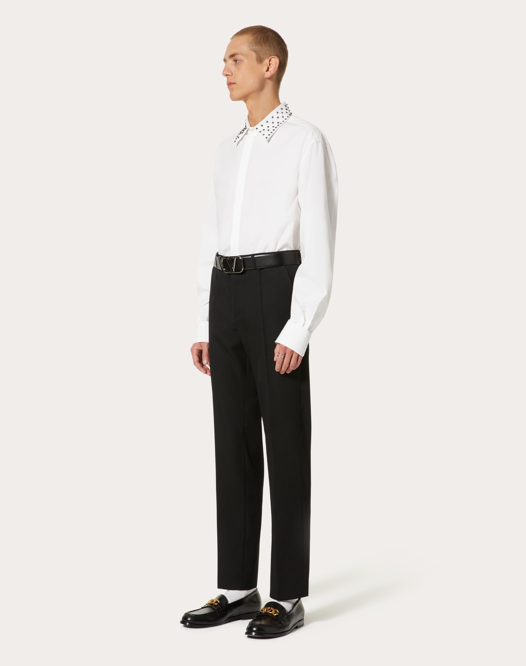 COTTON SHIRT WITH ROCKSTUD SPIKE COLLAR - 2