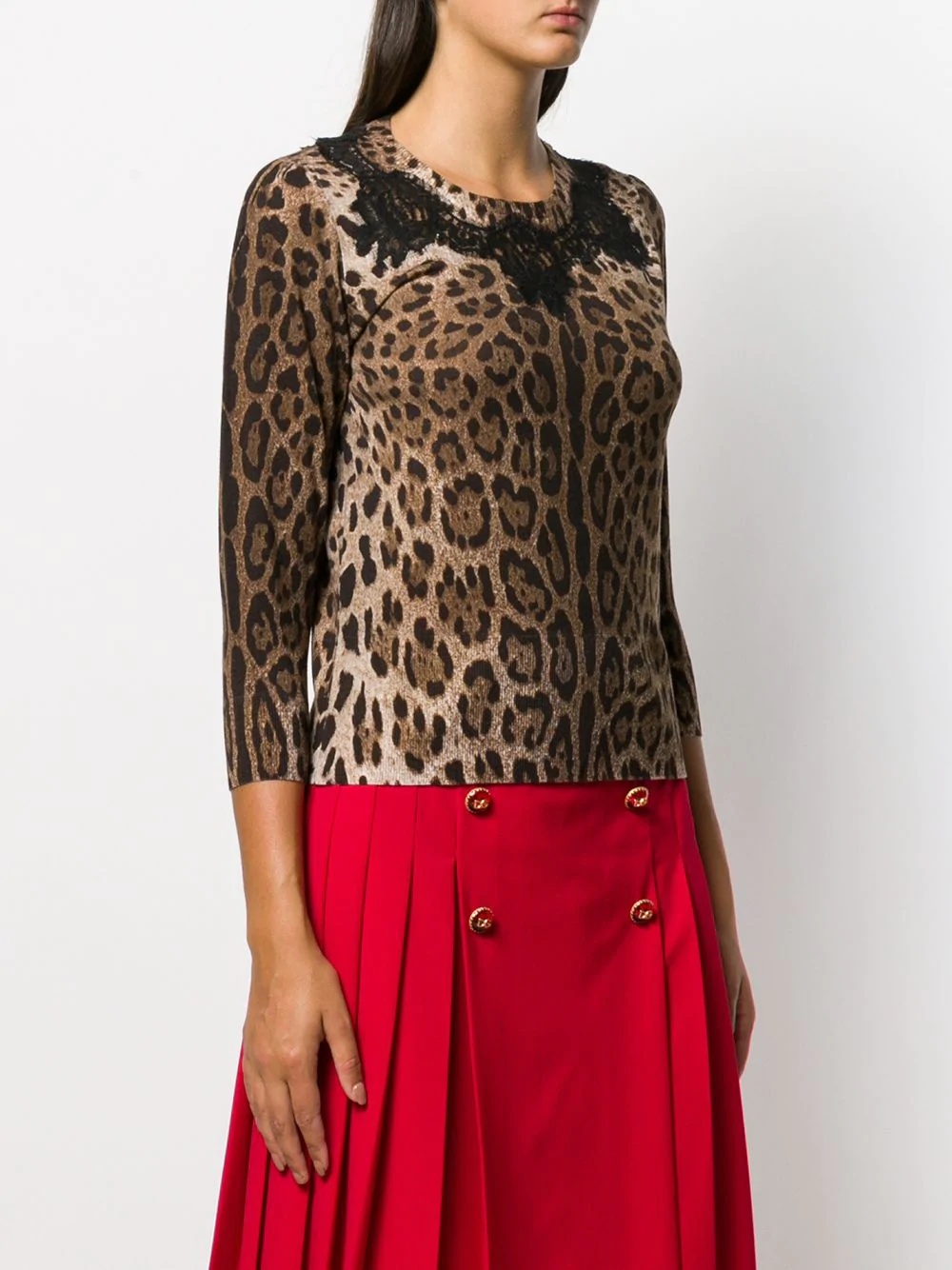 leopard print lace detailed top - 3