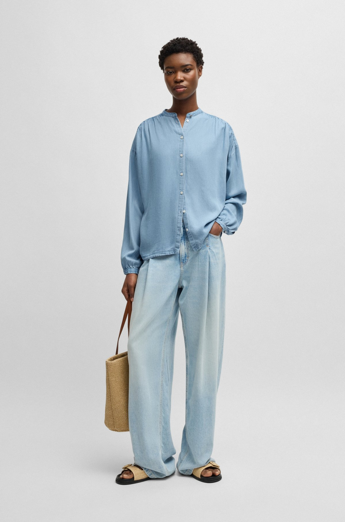 RELAXED-FIT BLOUSE IN DENIM-LOOK FABRIC - 3