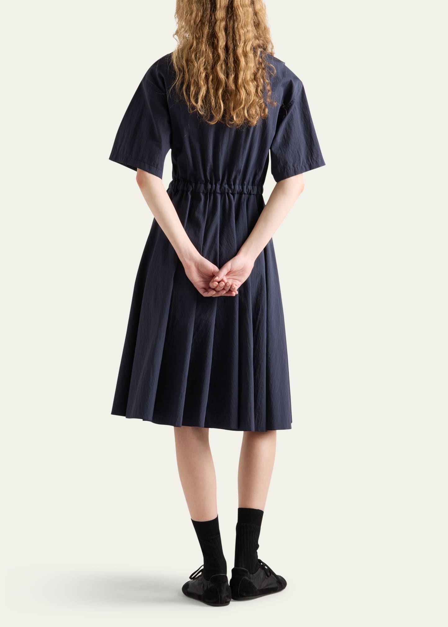 Drawstring Pleated Midi Dress - 3