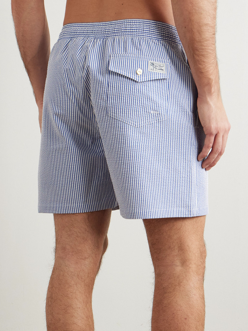 Traveler Straight-Leg Mid-Length Striped Cotton-Blend Seersucker Swim Shorts 3