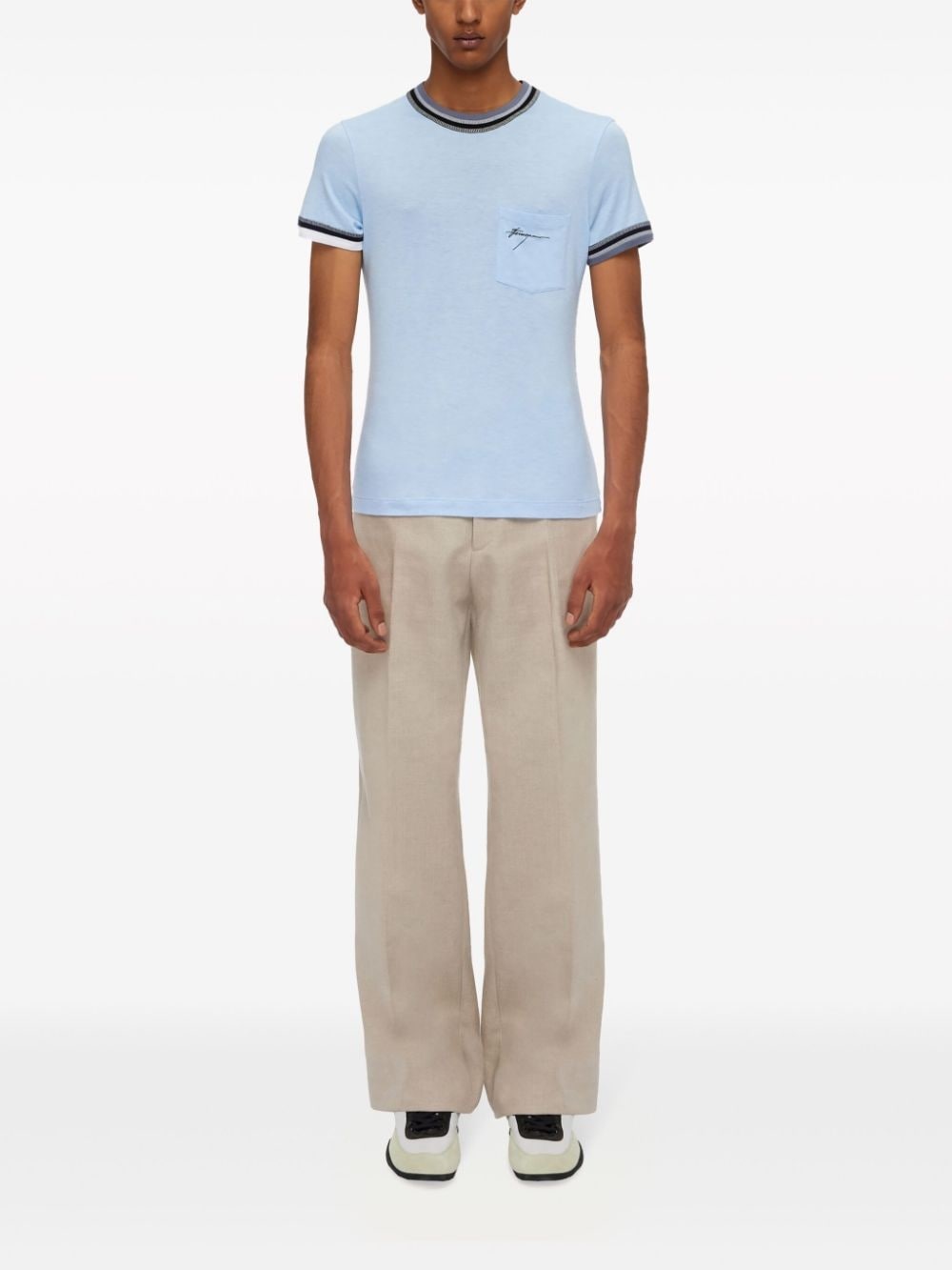 stripe-tipping jersey T-shirt - 2