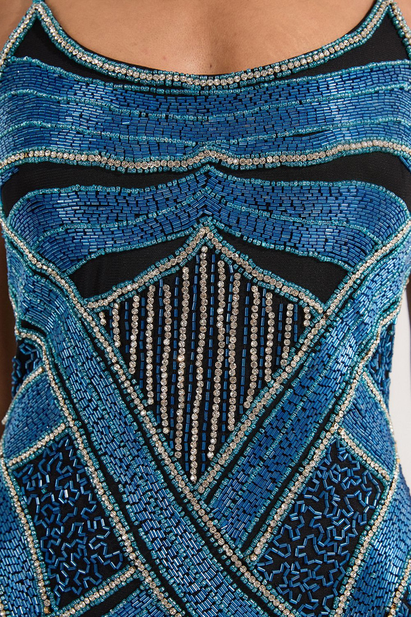 Crystal Beaded Strappy Woven Maxi Dress 3