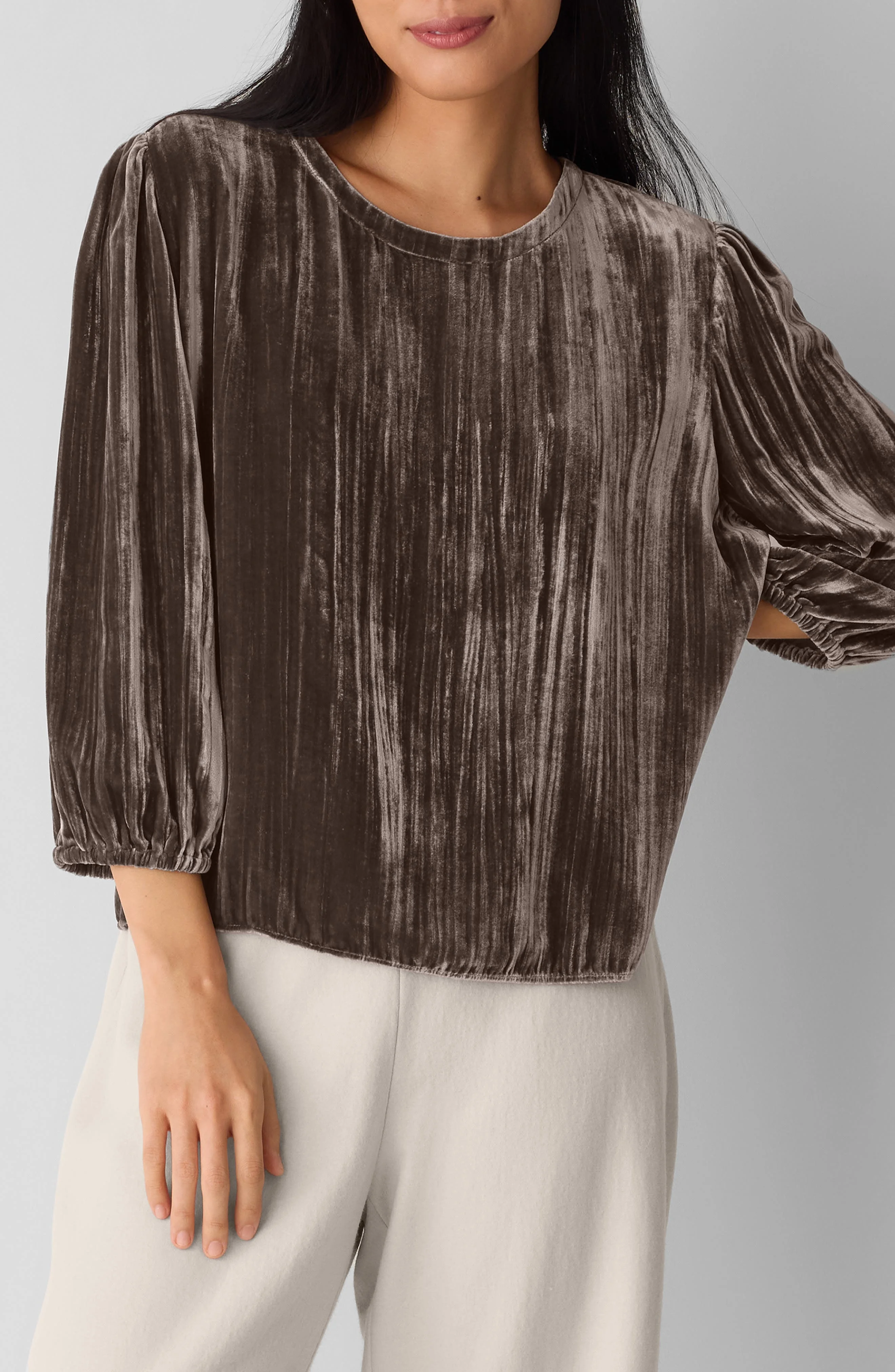Eileen Fisher Bubble Sleeve Velvet Top in Rye at Nordstrom - 1
