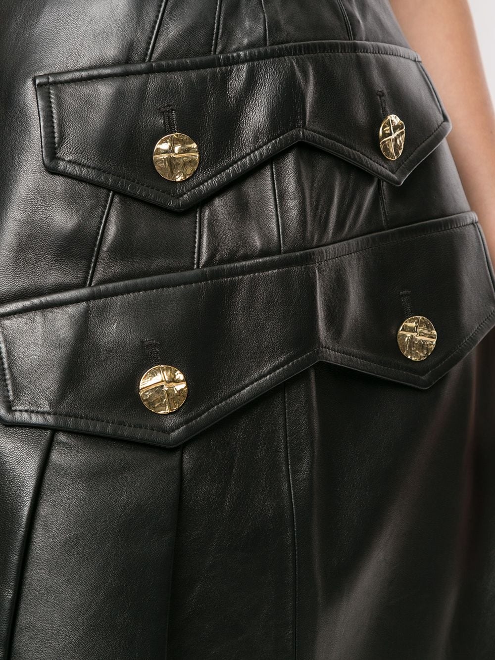 button-embellished pleated leather skirt - 5