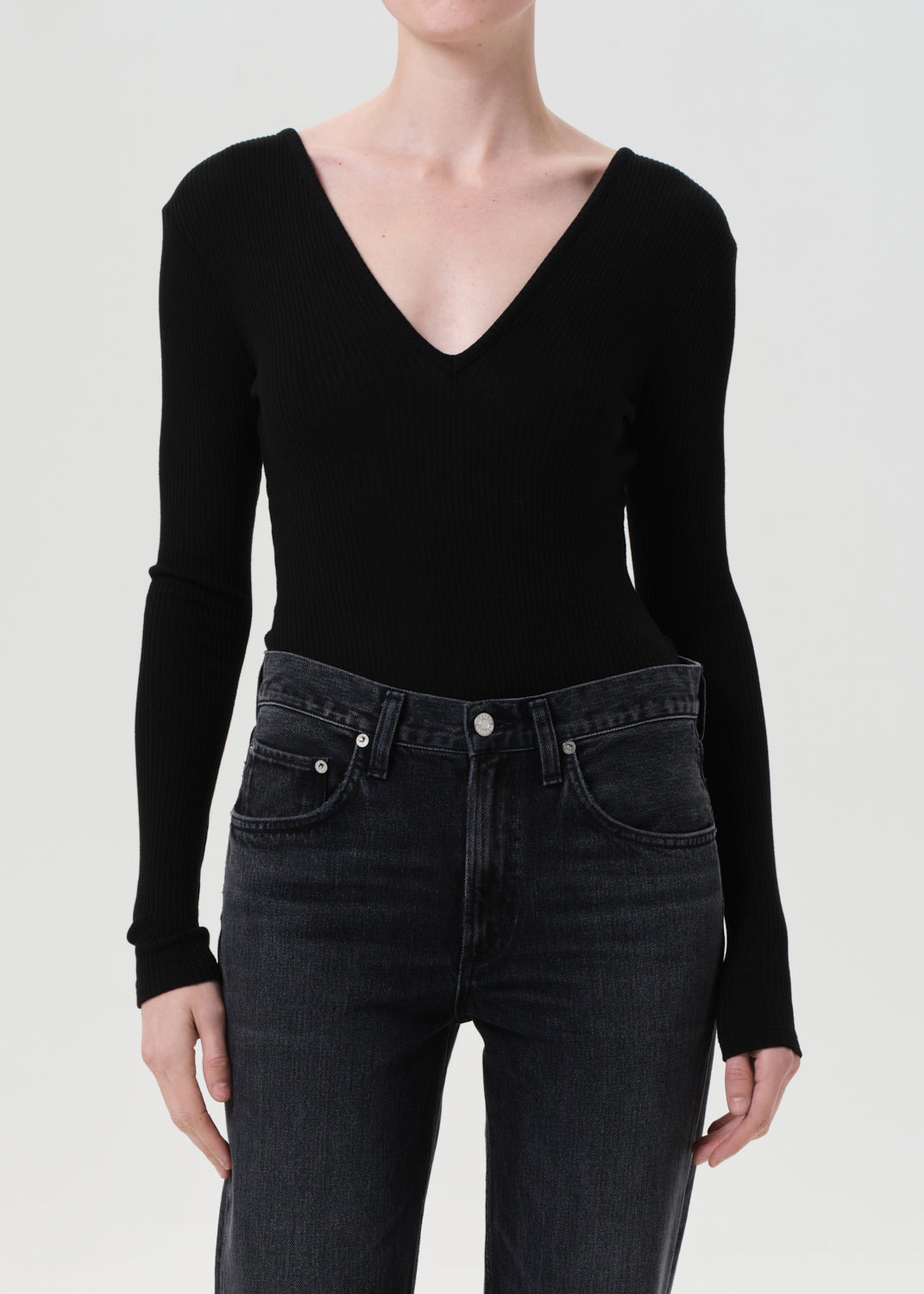 DARLA DOUBLE V BODYSUIT IN BLACK - 1