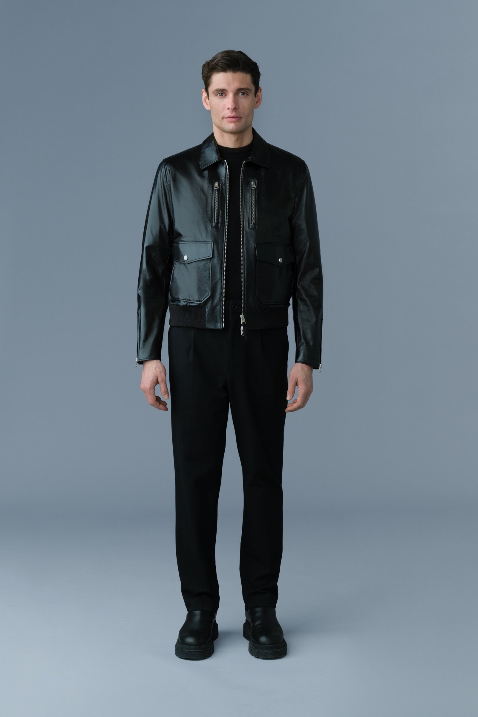 MACKAGE CHANCE Spread Collar Leather Jacket REVERSIBLE