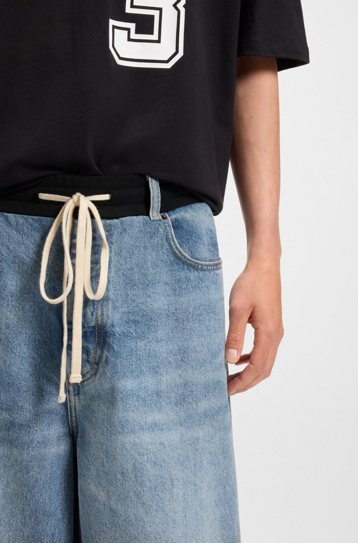 OVERSIZE-FIT JEANS IN BLUE DENIM WITH JERSEY WAISTBAND - 5