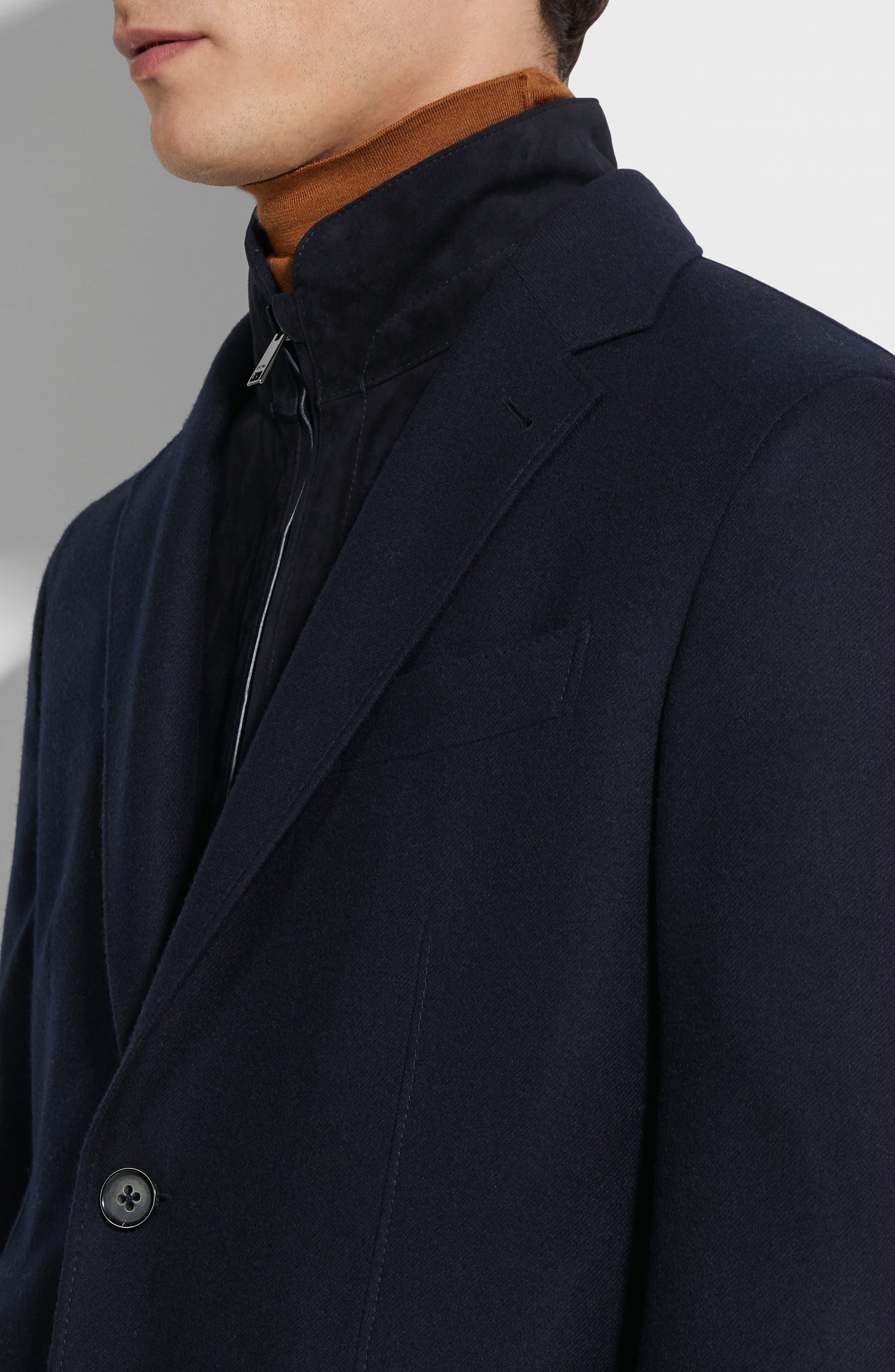 ZEGNA Trofeo Wool & Cashmere Sport Coat with Removable Suede Bib in Navy at Nordstrom - 3