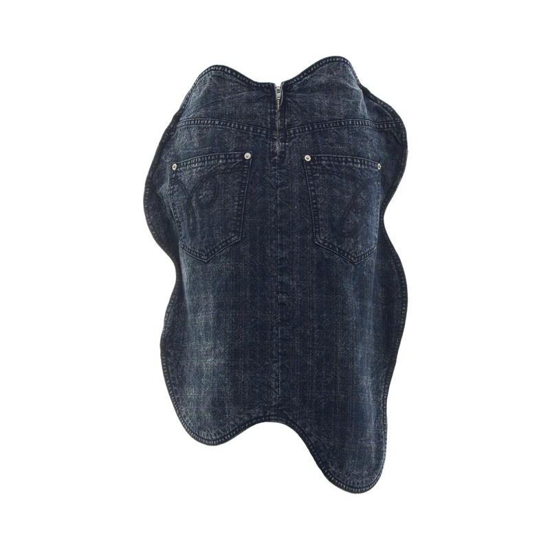 pushBUTTON Blue Wavy Vintage Denim Skirt outlook