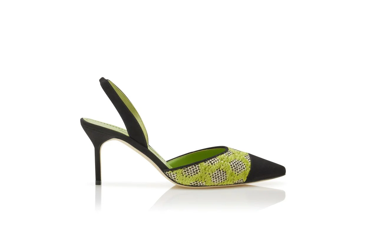 Multicoloured Chenille and Raffia Slingback Pumps - 1