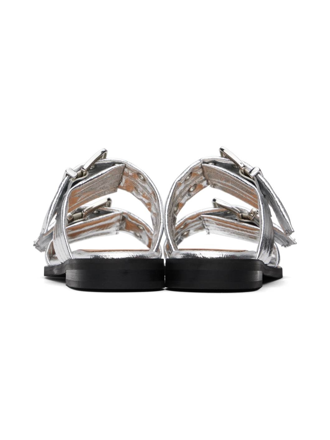 Silver Feminine Buckle Two-Strap Sandals - 2