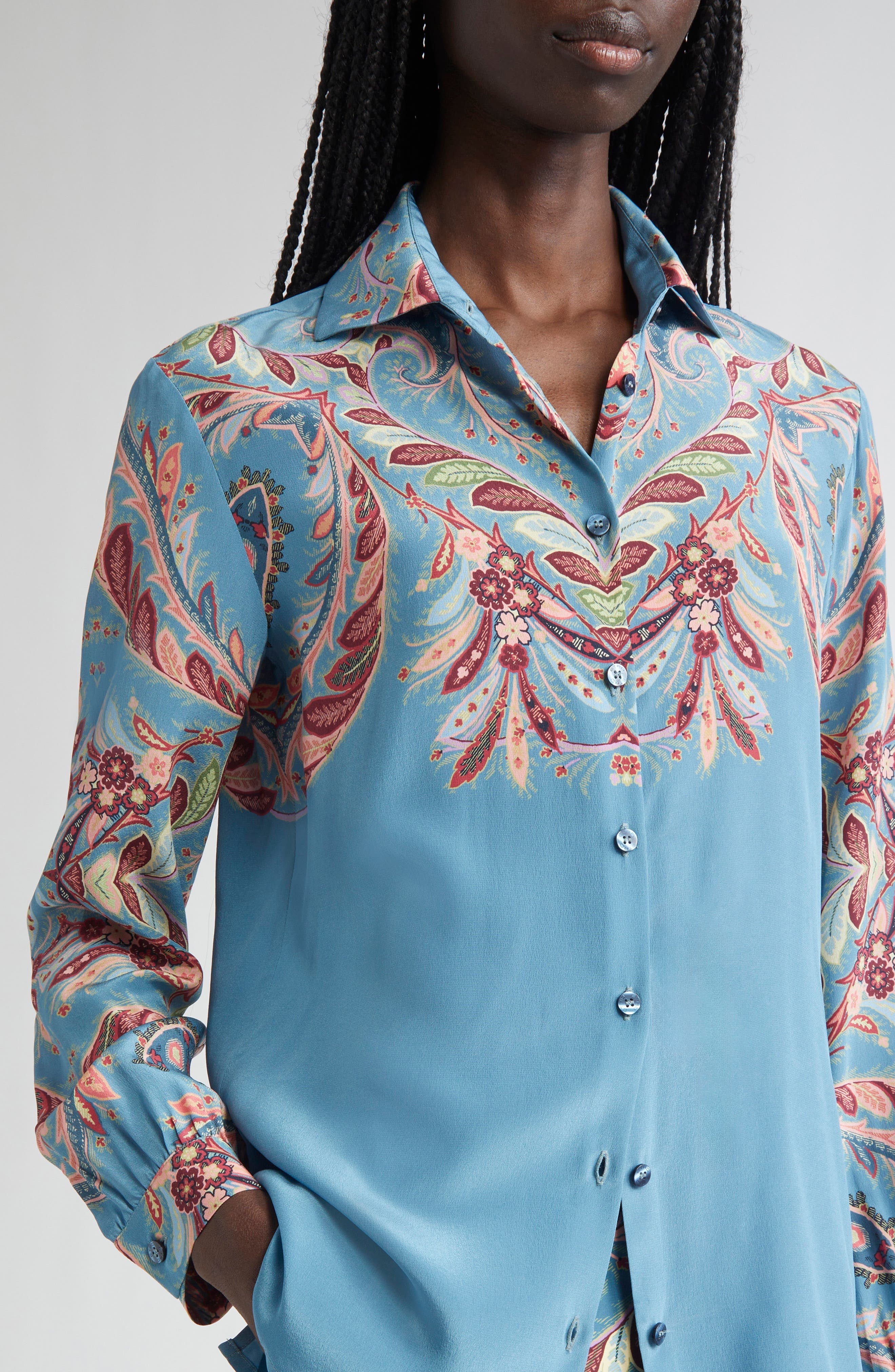 Etro Paisley Silk Button-Up Shirt in Printed Blue Base at Nordstrom - 5