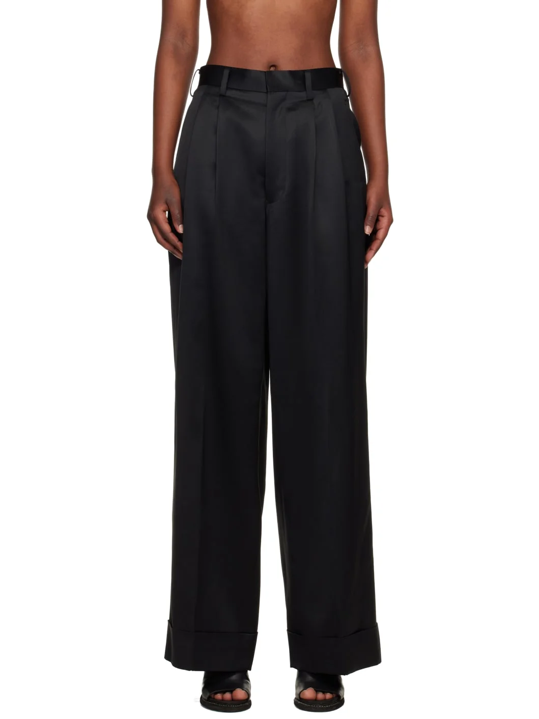 Black Wool Viscose Grosgrain Trousers - 1