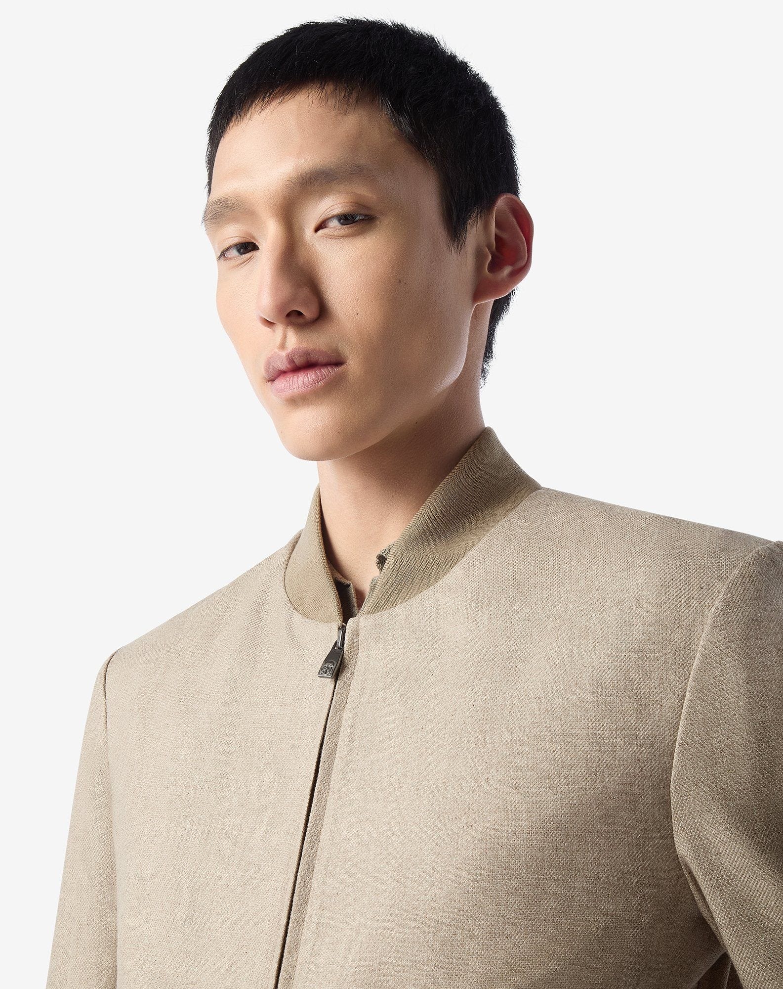 Beige silk and wool bomber jacket - 4